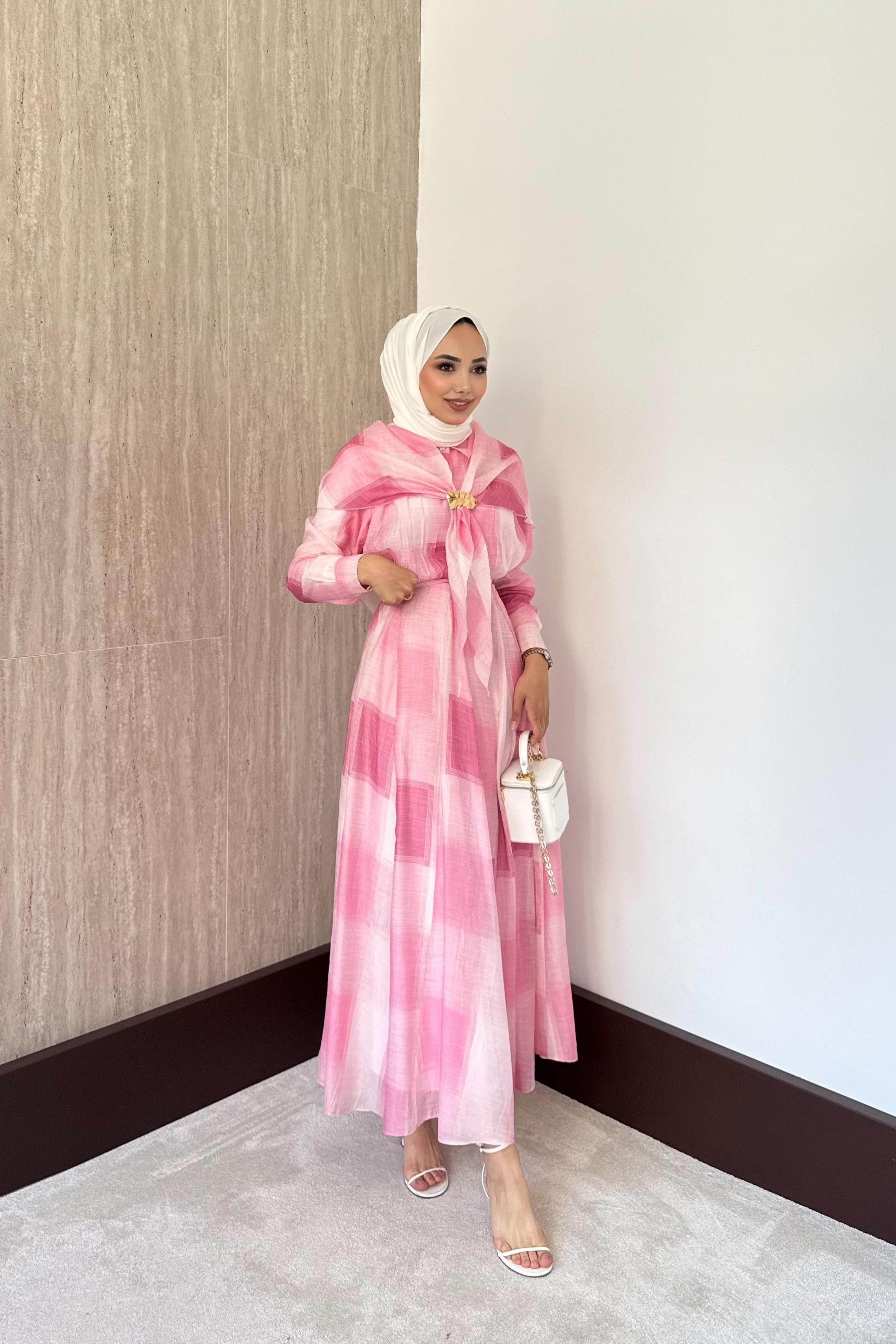Diana Şal Aksesuarlı Elbise - Pembe