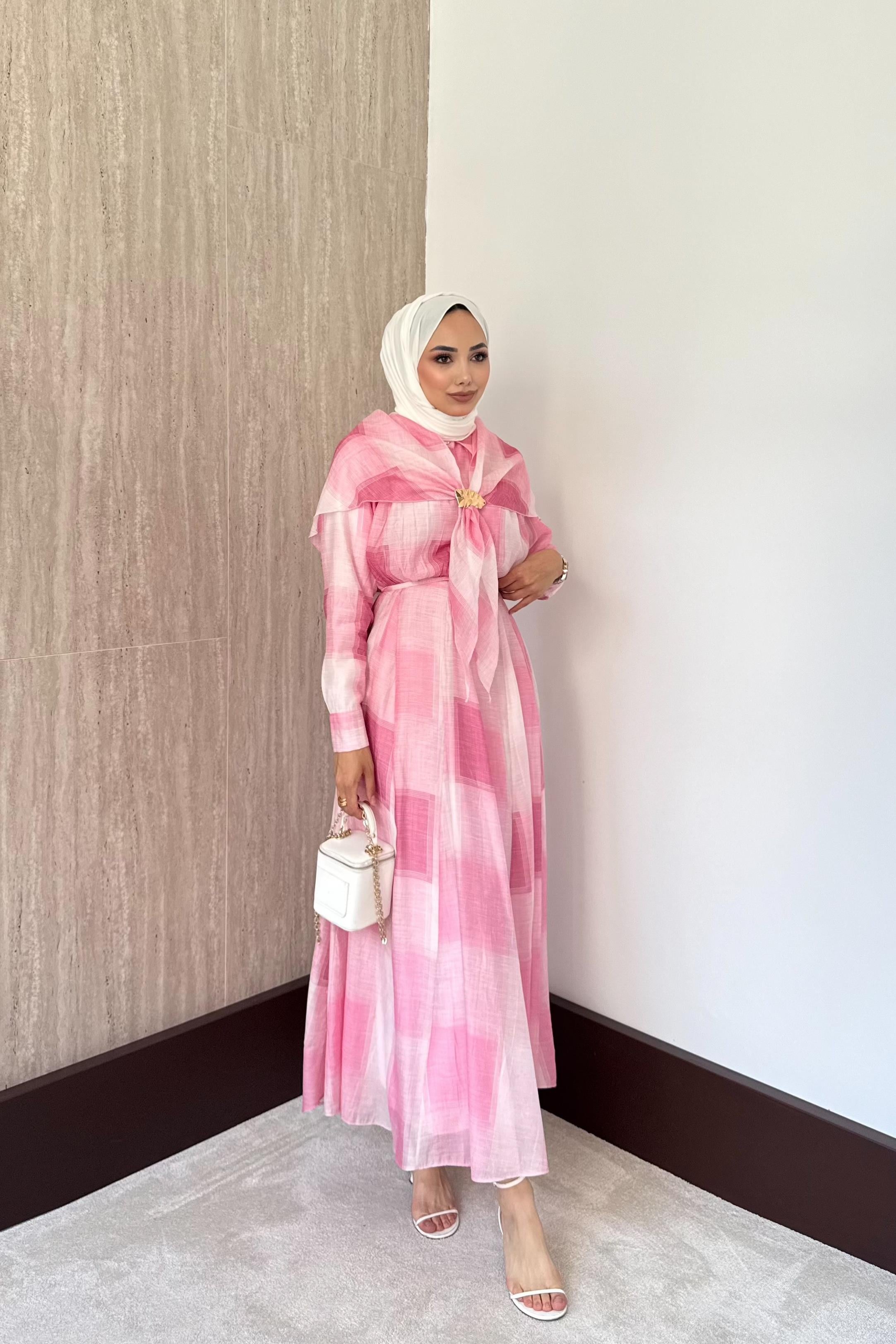 Diana Şal Aksesuarlı Elbise - Pembe