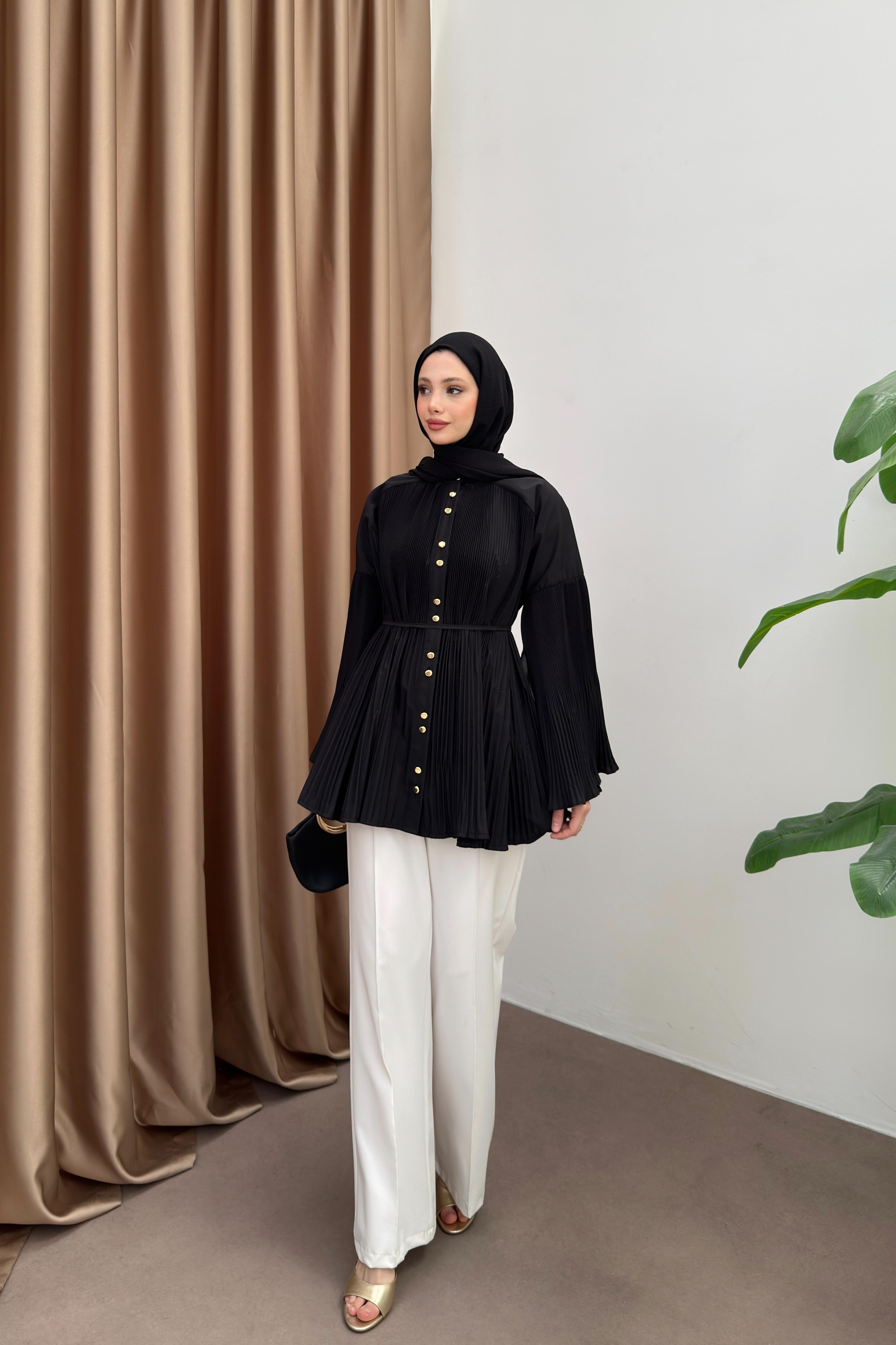 Dik Piliseli Modal Gömlek - Siyah