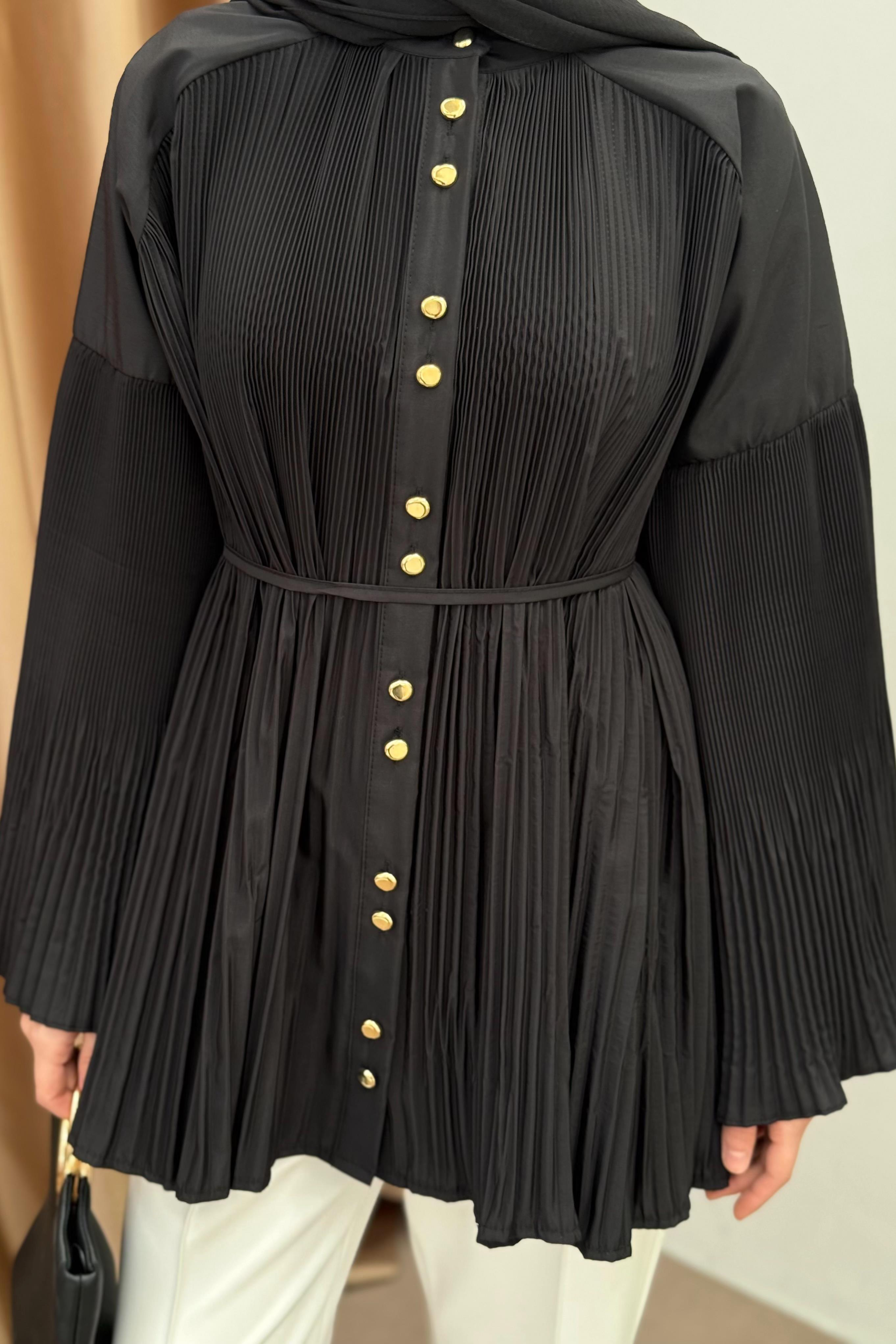 Dik Piliseli Modal Gömlek - Siyah