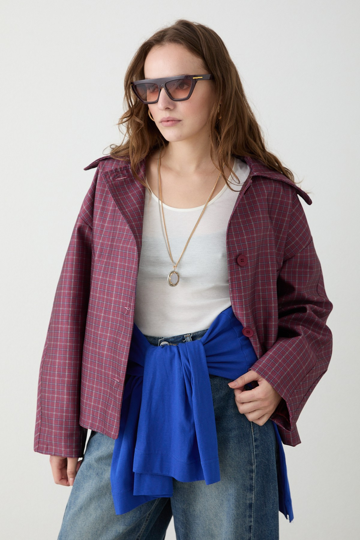 Ekose Bomber Ceket - Bordo
