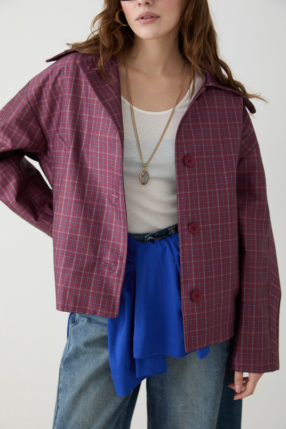 Ekose Bomber Ceket - Bordo