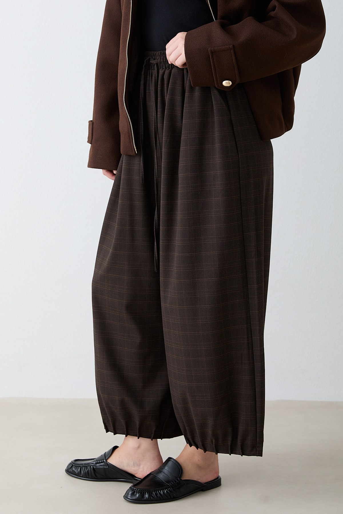 Ekose Desenli Balon Pantolon - Kahve