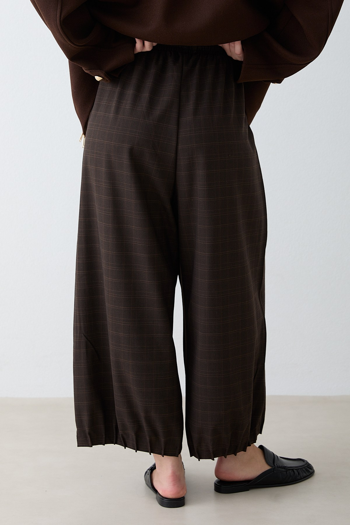 Ekose Desenli Balon Pantolon - Kahve