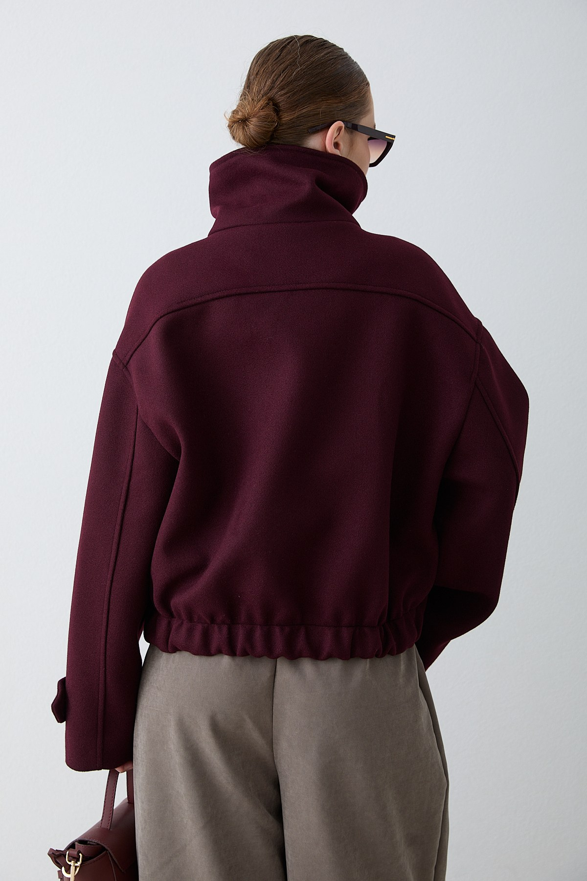 Fermuarlı Kaşe Ceket - Bordo