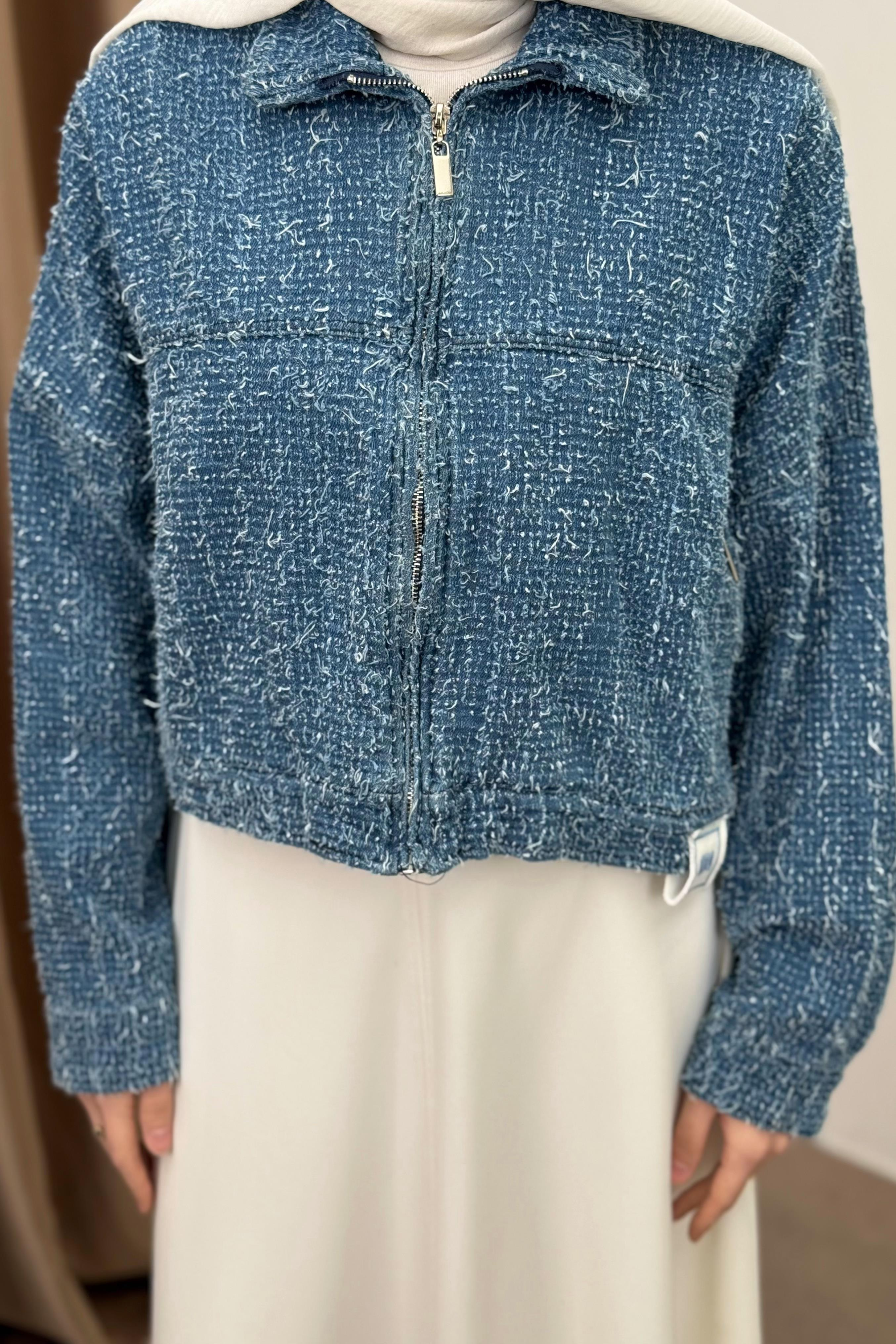 Fermuarlı Kot Ceket - Mavi