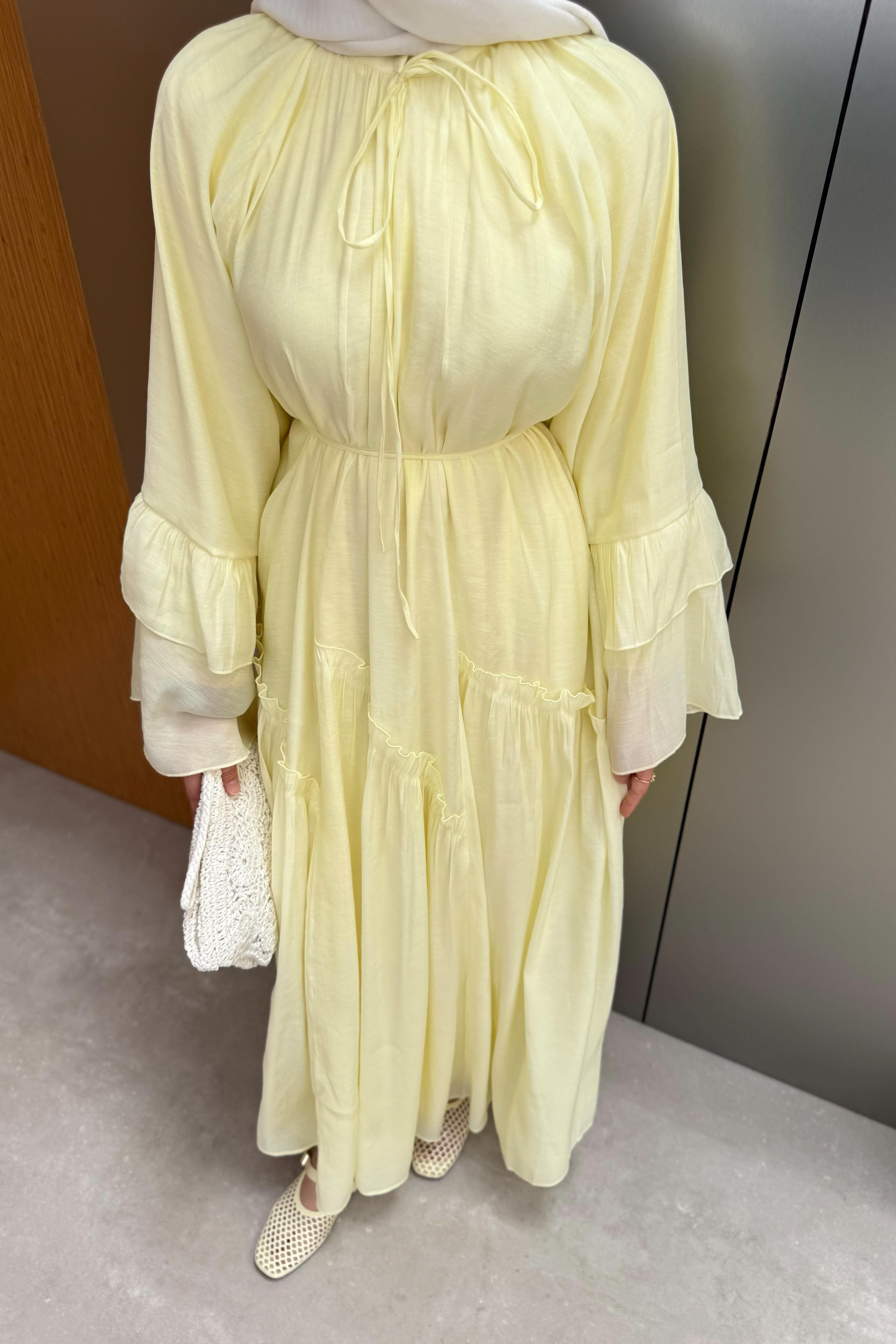 Fırfır Kol Vual Elbise - Sarı