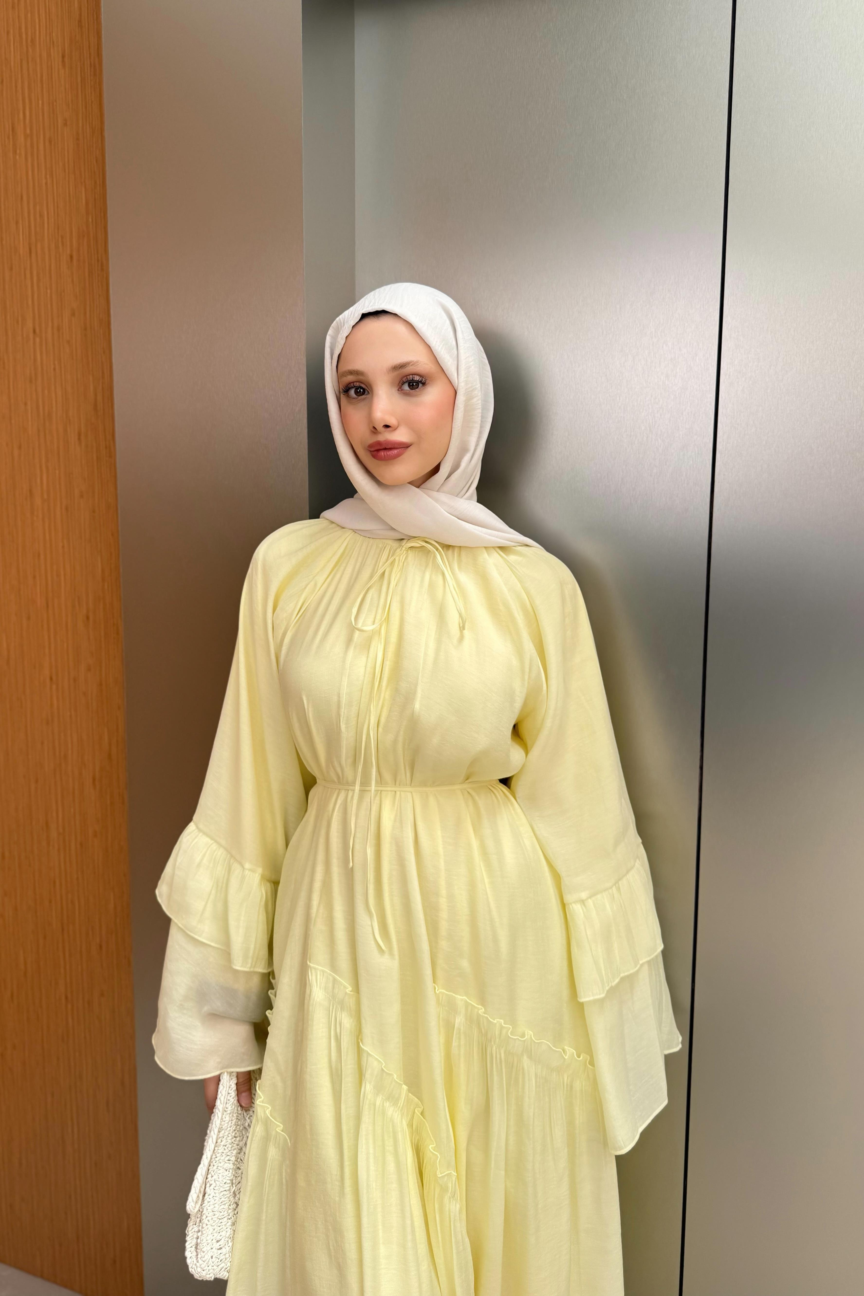 Fırfır Kol Vual Elbise - Sarı