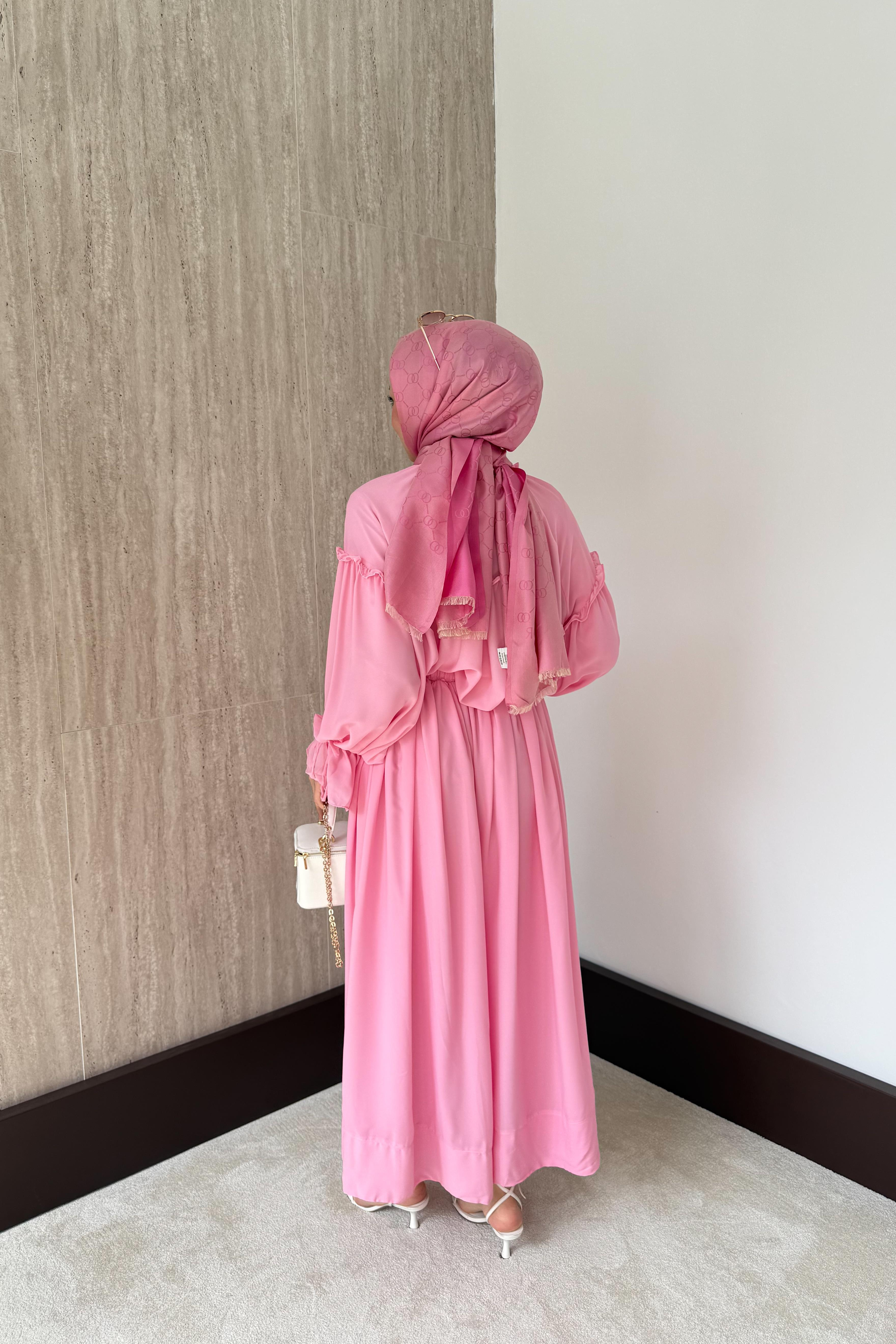 Fırfırlı Şifon Pantolonlu Takım - Pembe