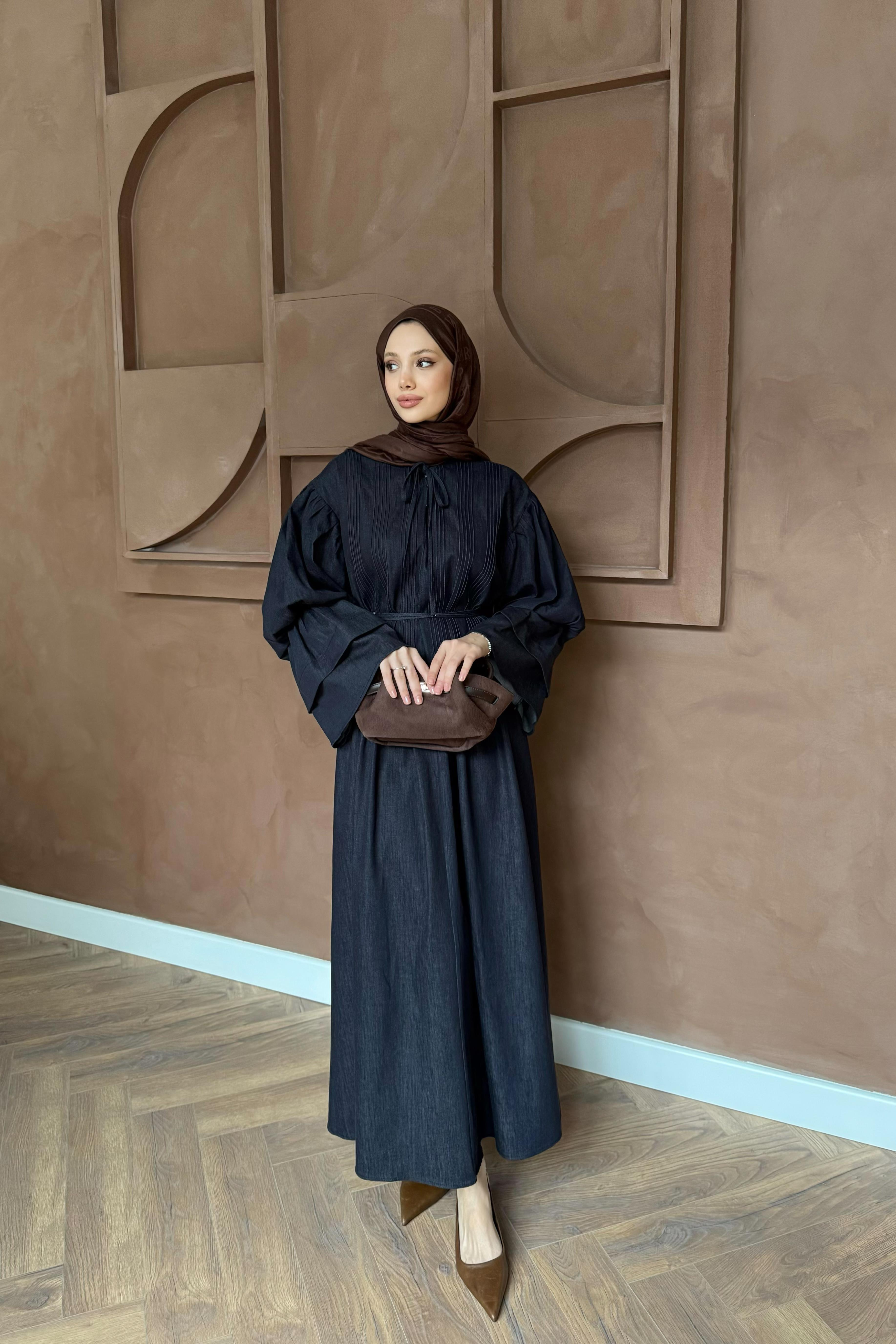 Fırfırlı Volan Kol Elbise - Mavi