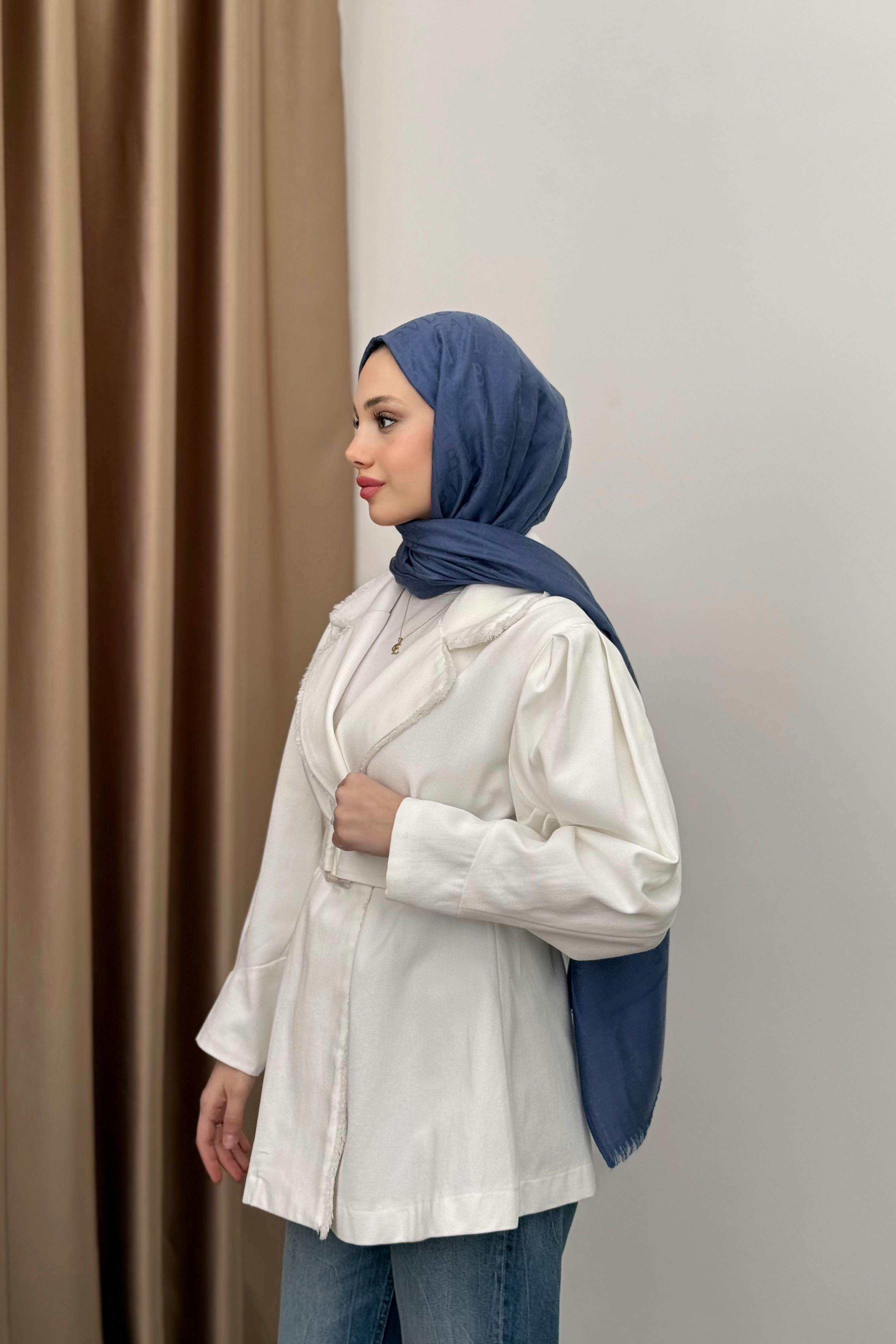 Gabardin Kemerli Ceket - Beyaz