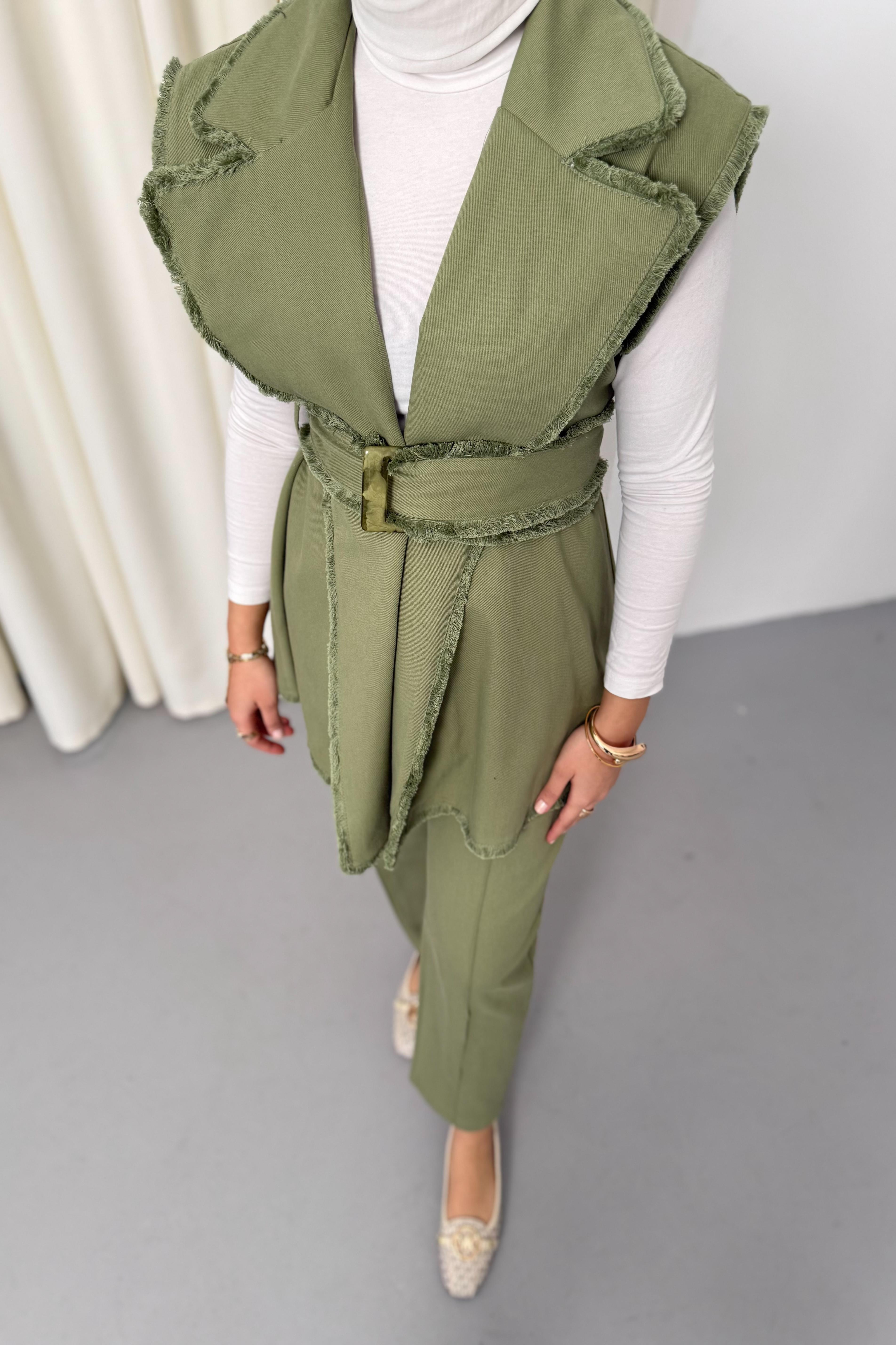 Gabardin Yelekli Takım - Haki