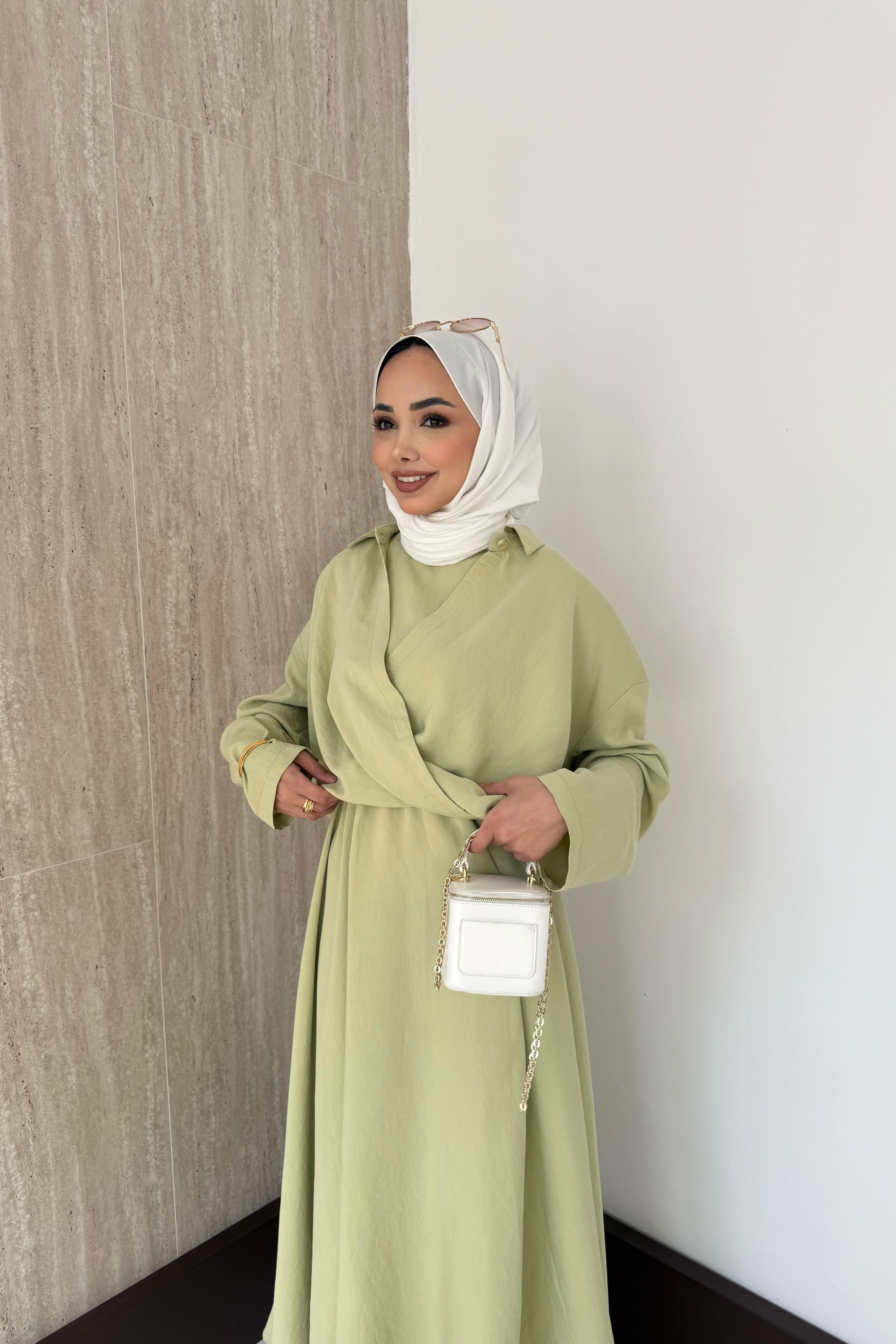 Gömlekli Modal Elbise - Mint