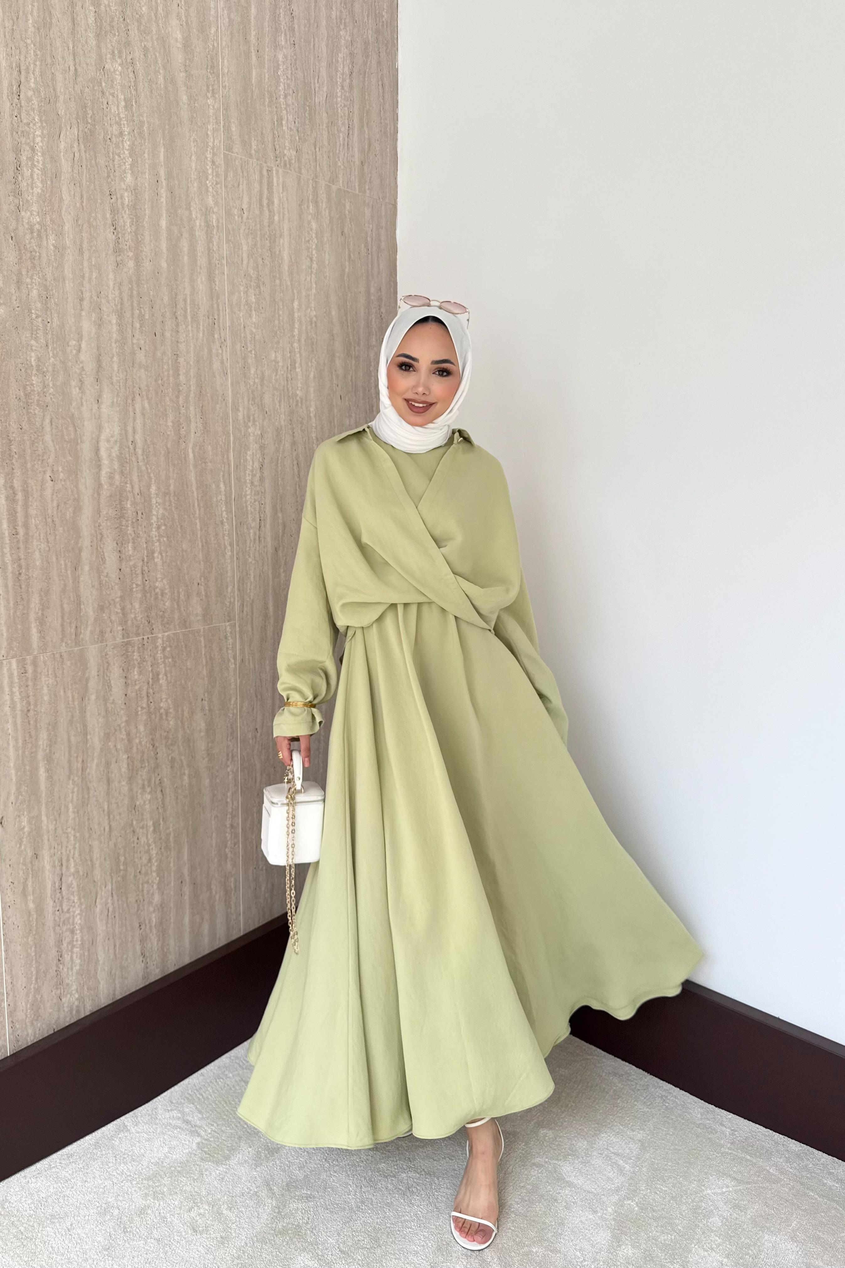 Gömlekli Modal Elbise - Mint