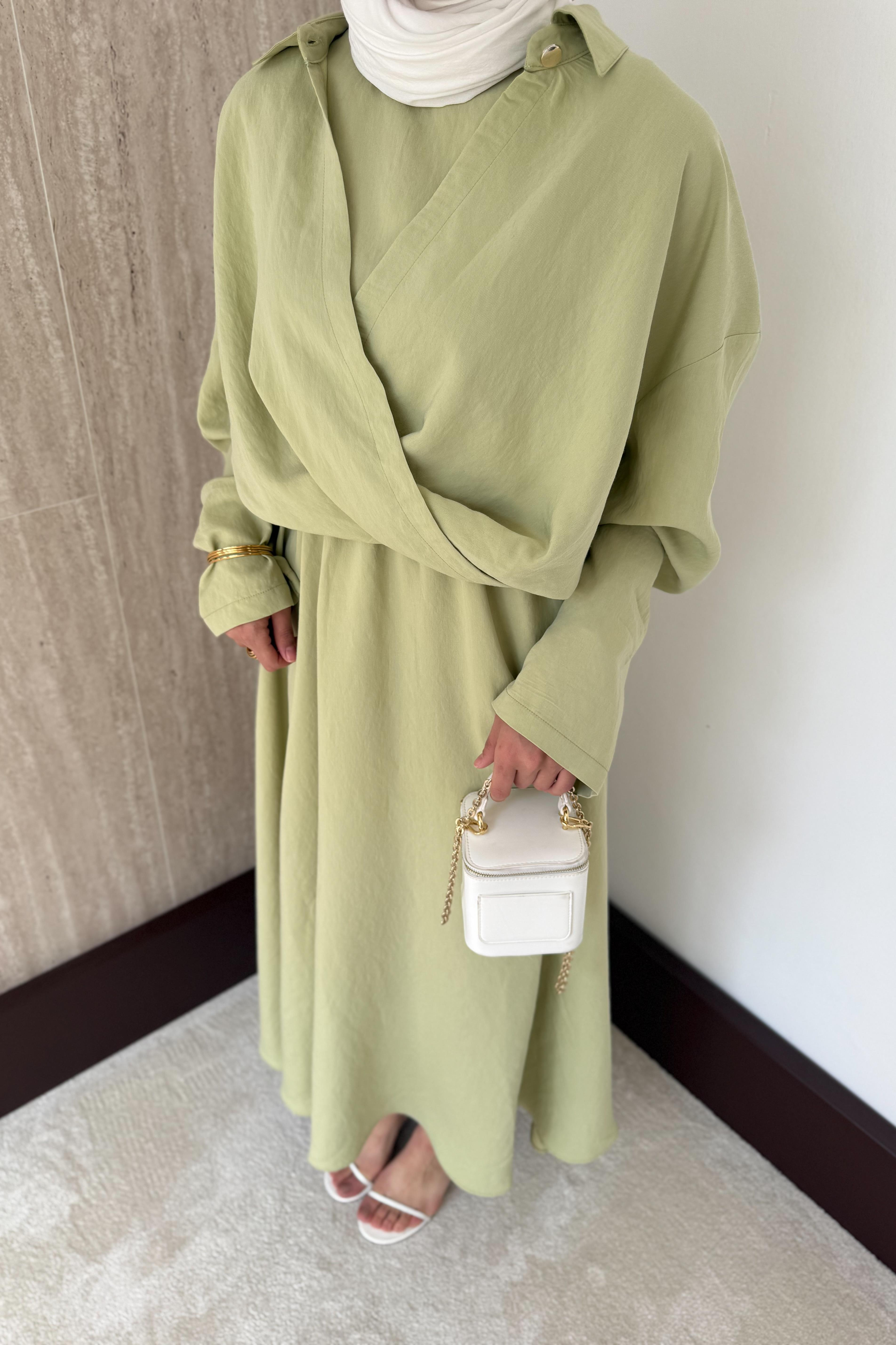 Gömlekli Modal Elbise - Mint