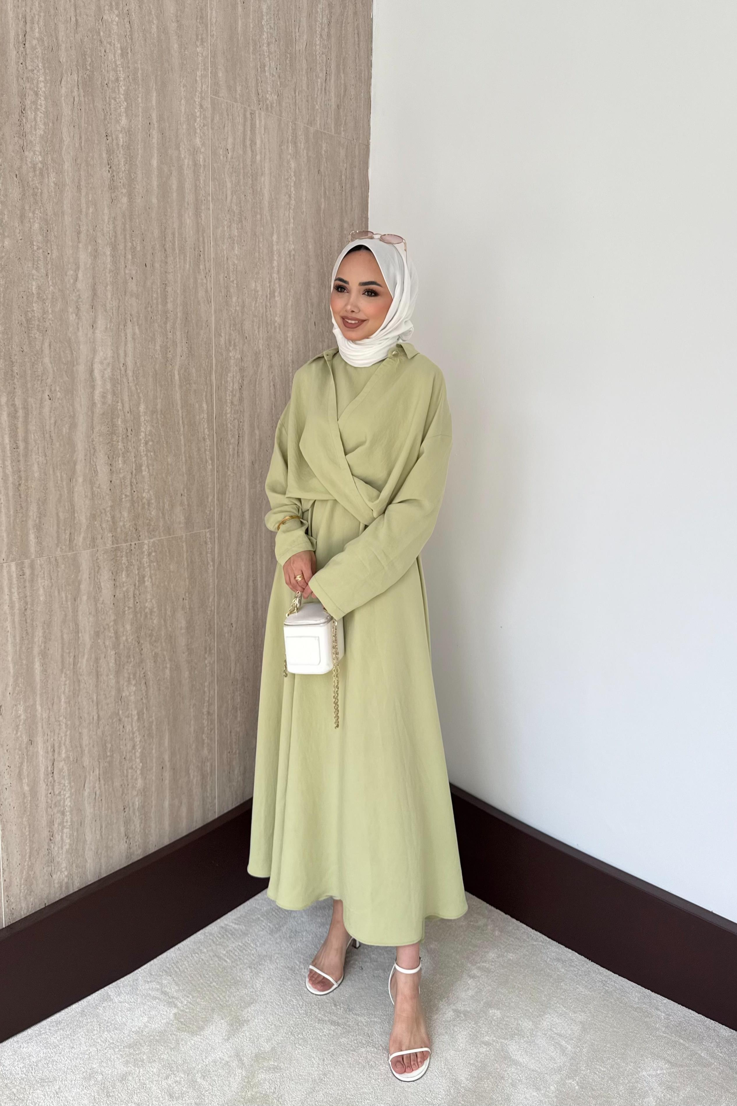 Gömlekli Modal Elbise - Mint