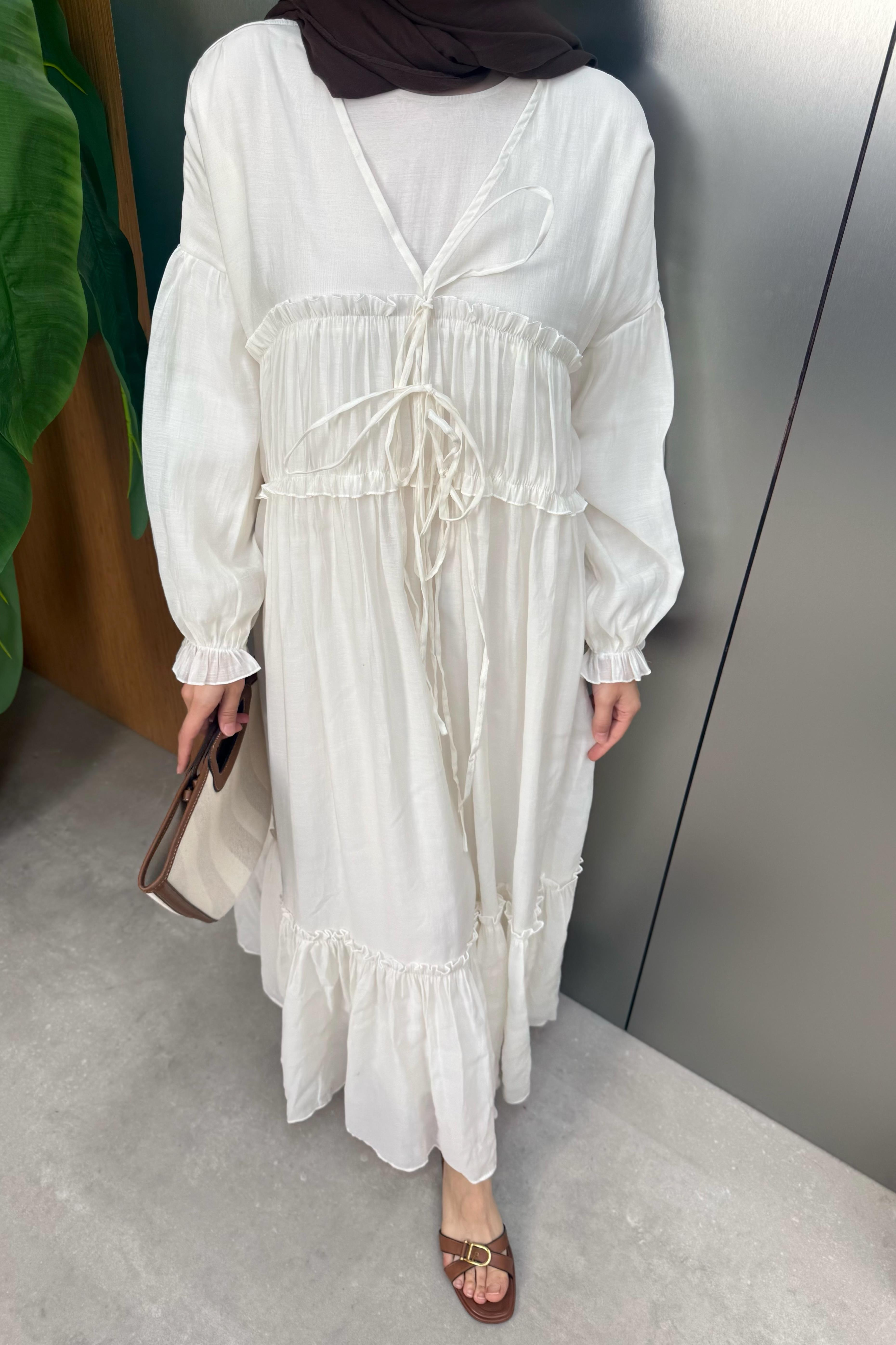 Güpürlü Vual Elbise - Krem