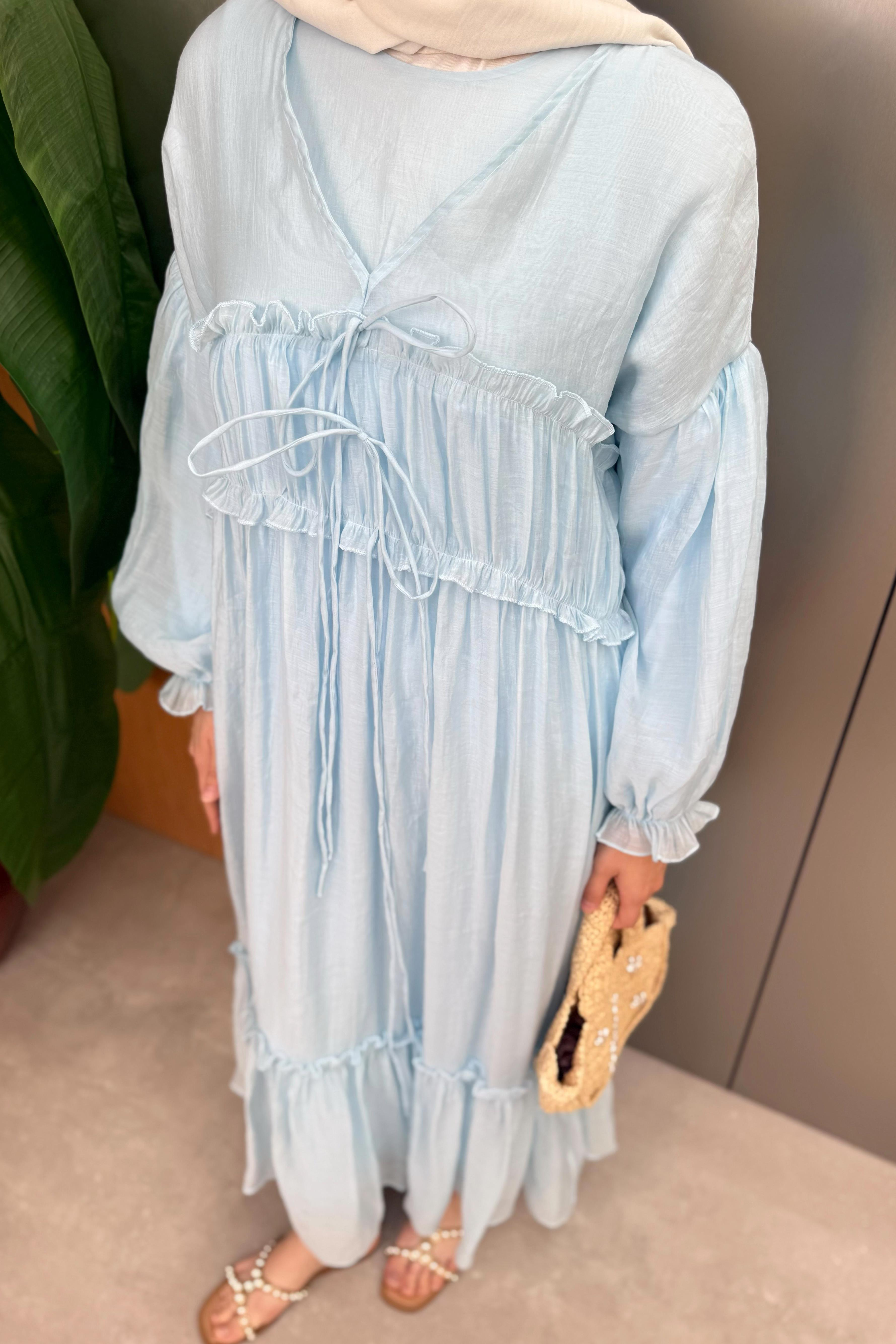 Güpürlü Vual Elbise - Mavi