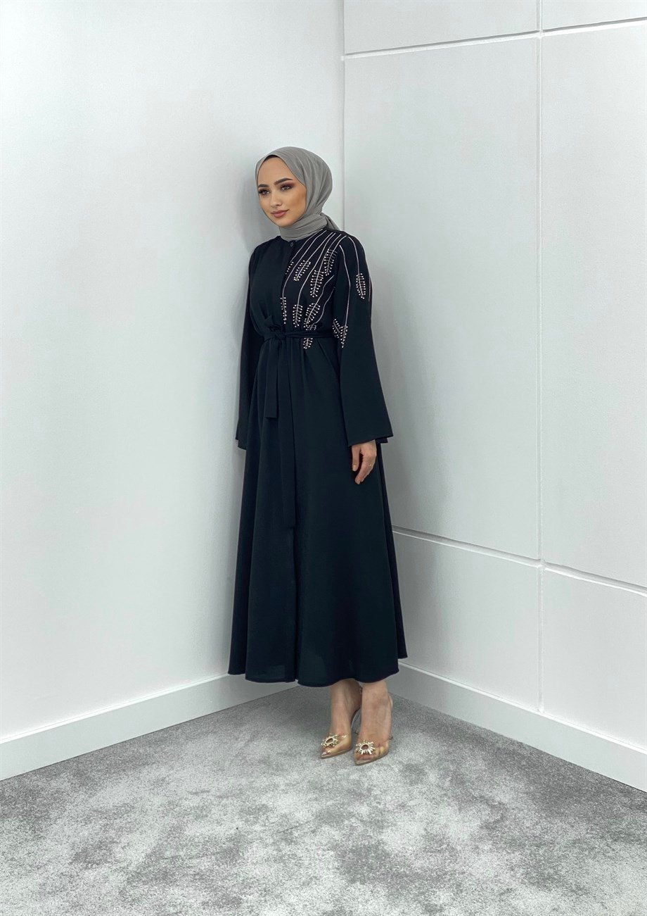 İNCİ DETAYLI ABAYA - SİYAH
