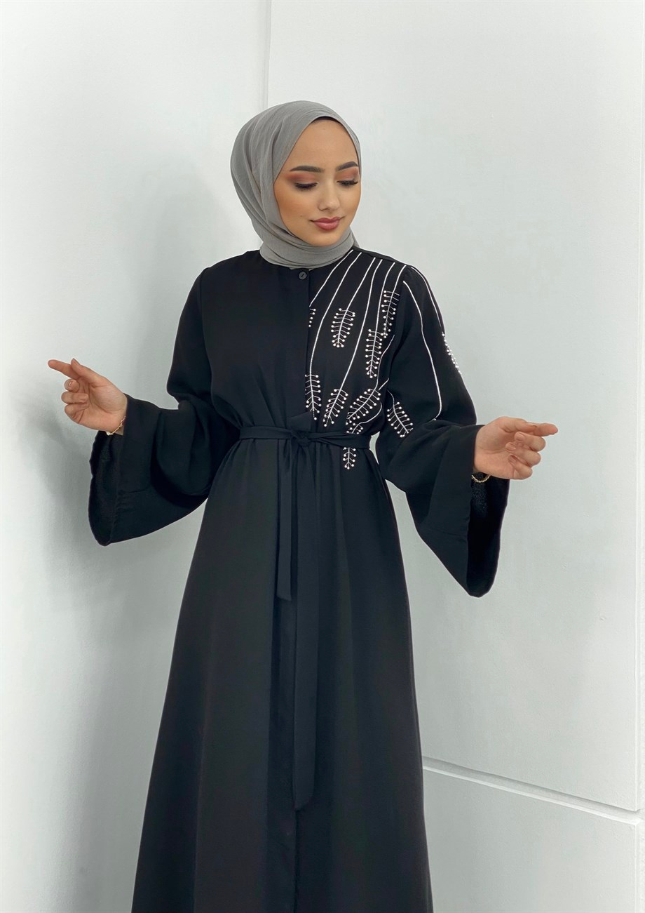 İNCİ DETAYLI ABAYA - SİYAH