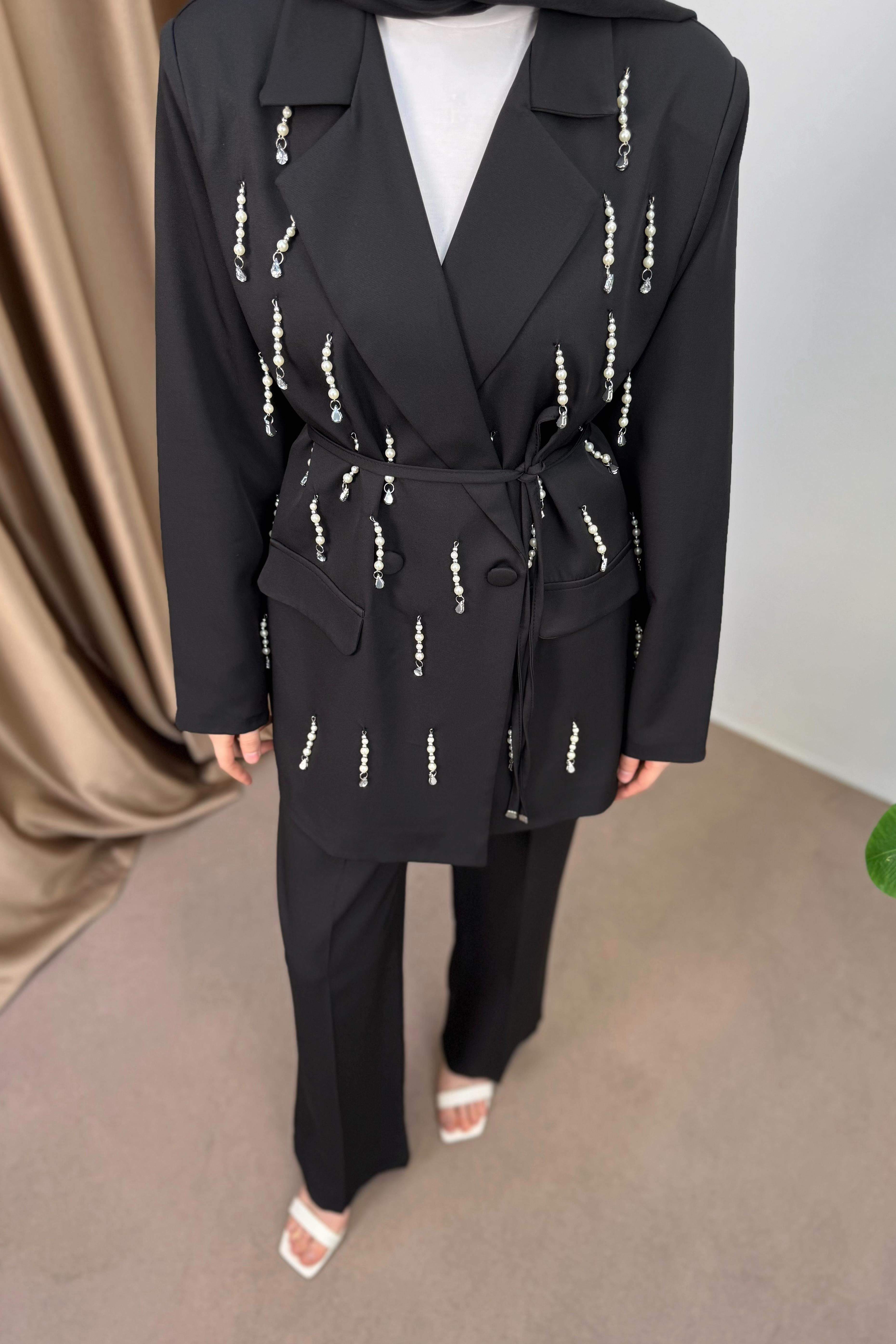 İncili Blazer Ceketli Takım - Siyah