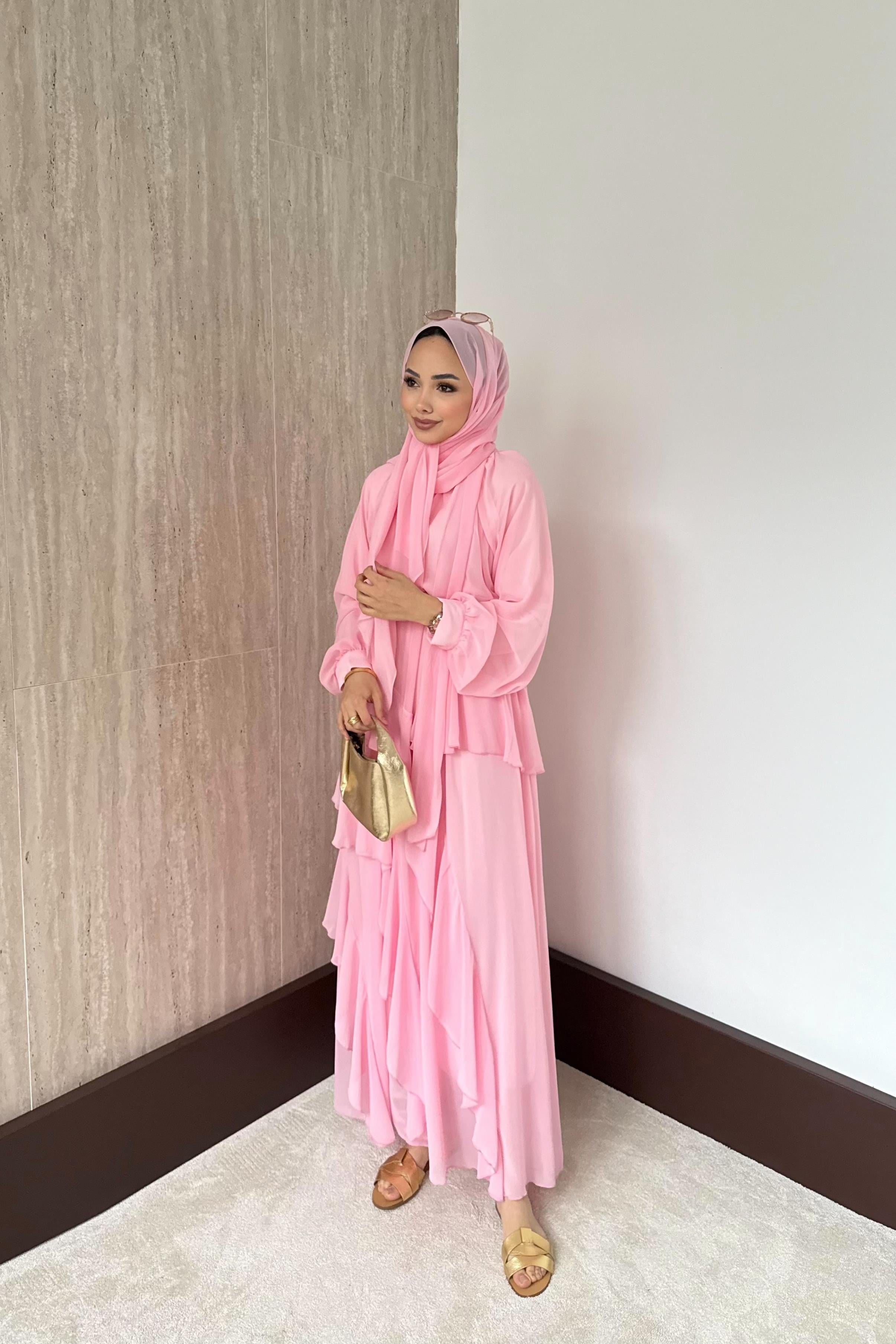 Kat Kat Şifon Elbise - Pembe