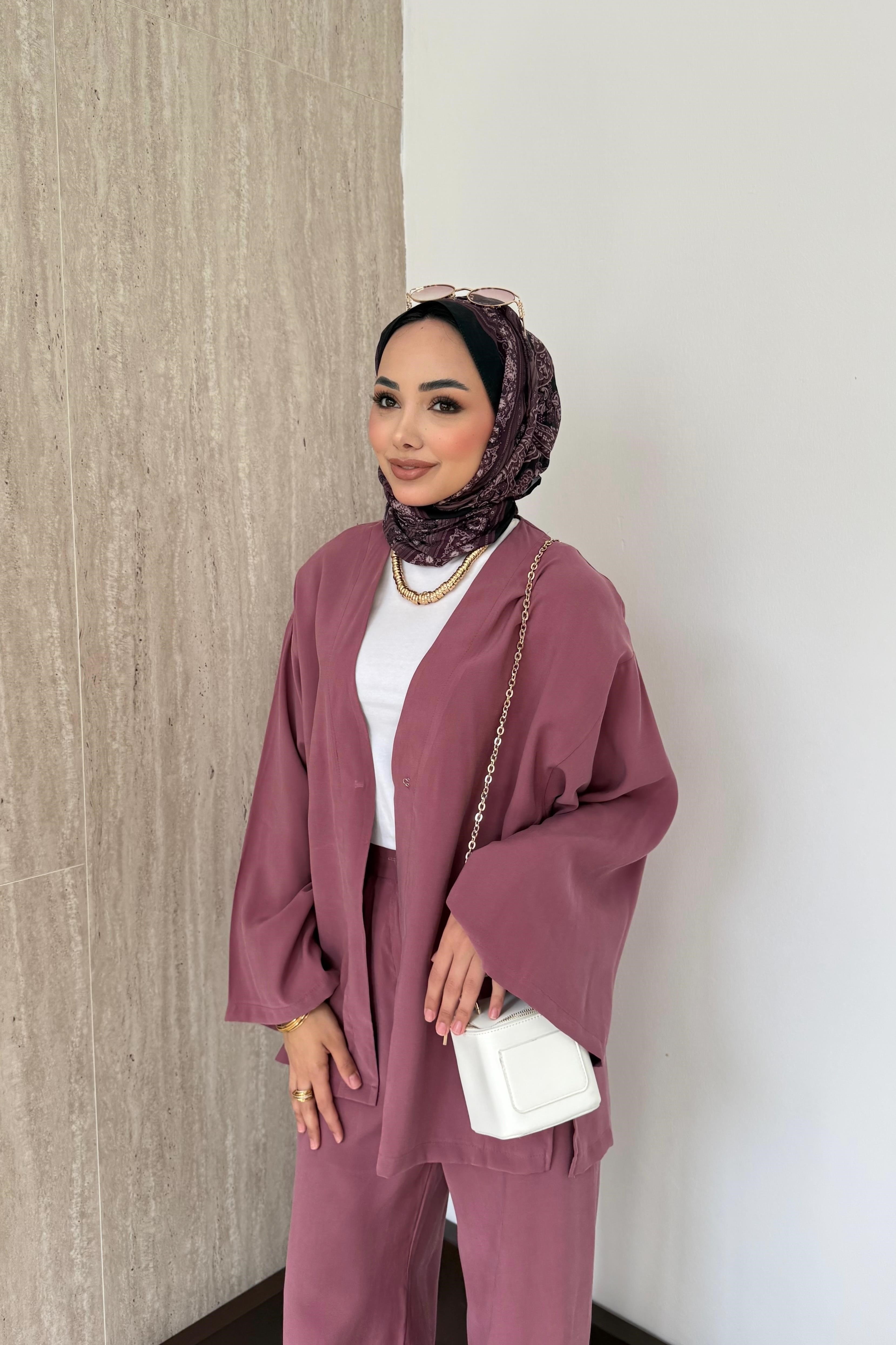 Kimonolu Modal Pantolonlu Takım - Gül Kurusu