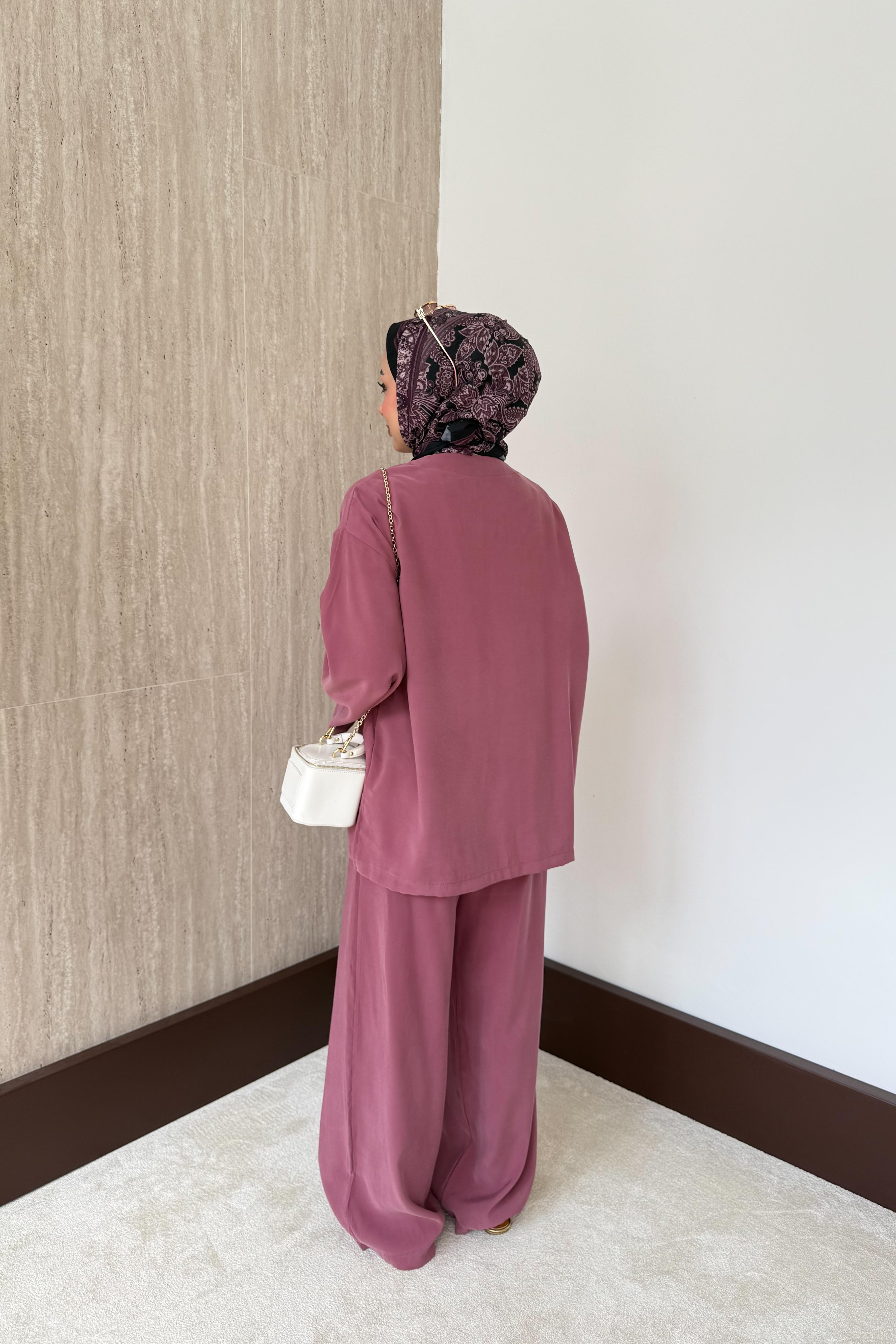 Kimonolu Modal Pantolonlu Takım - Gül Kurusu