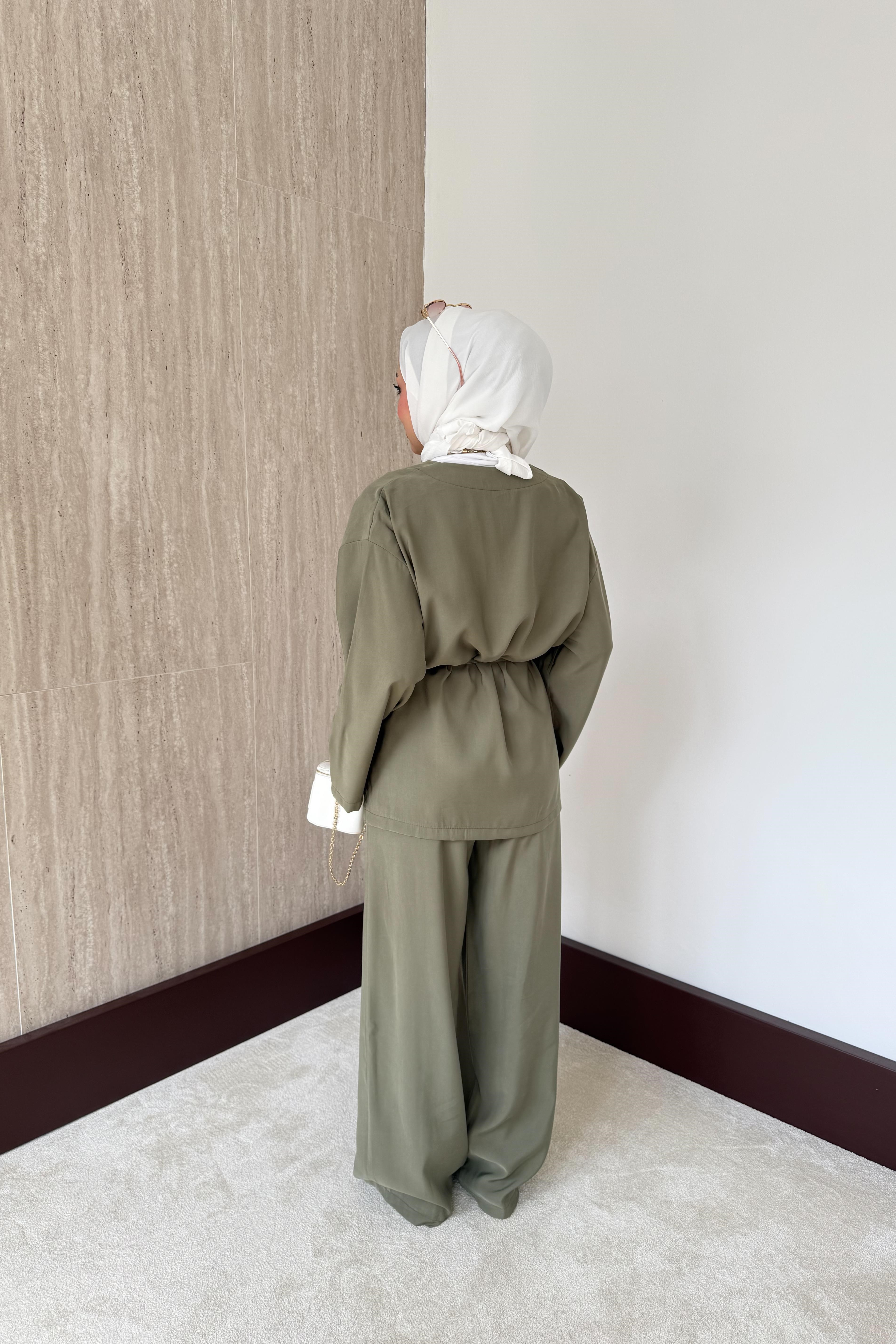 Kimonolu Modal Pantolonlu Takım - Haki