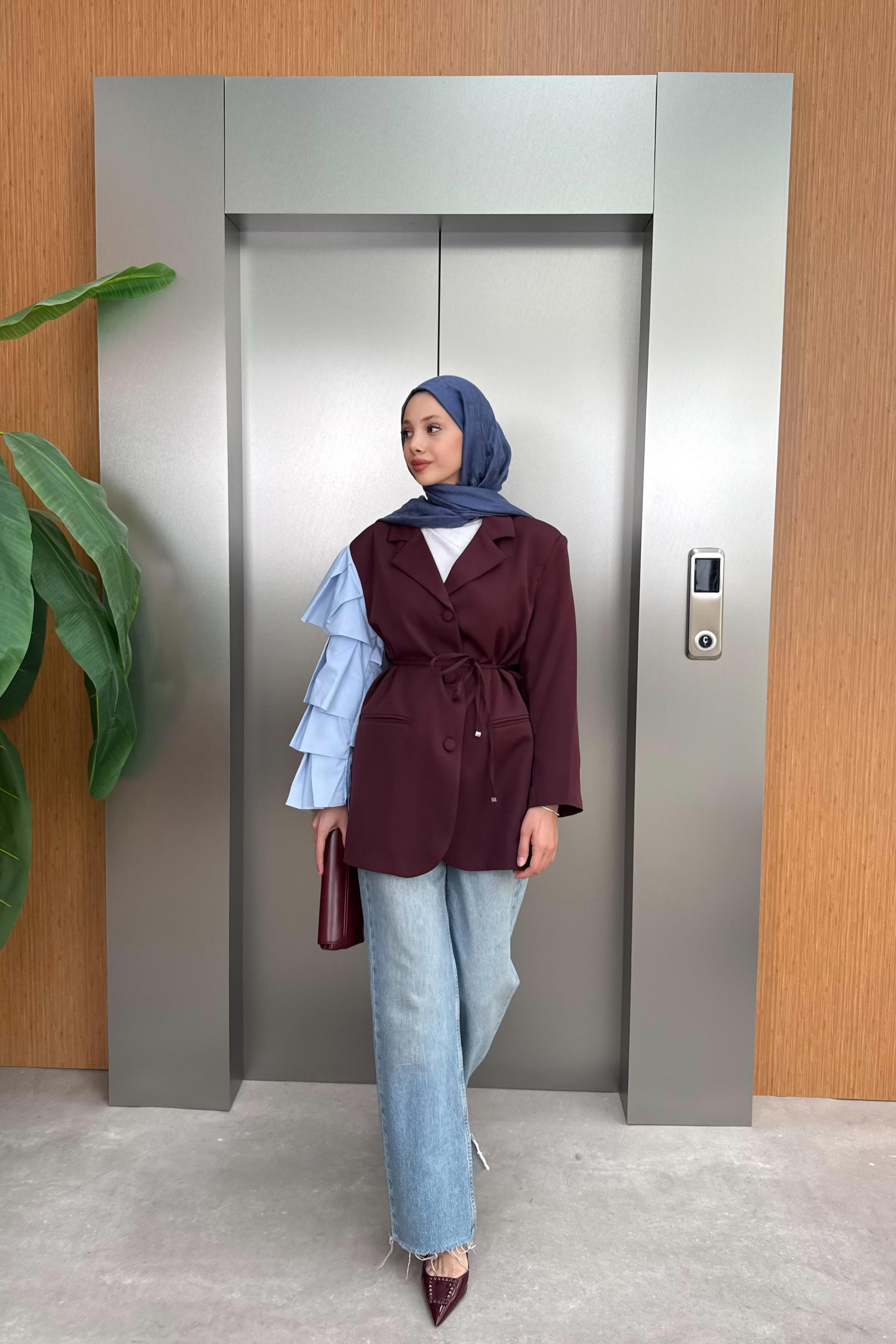 Kol Detaylı Premium Ceket - Bordo