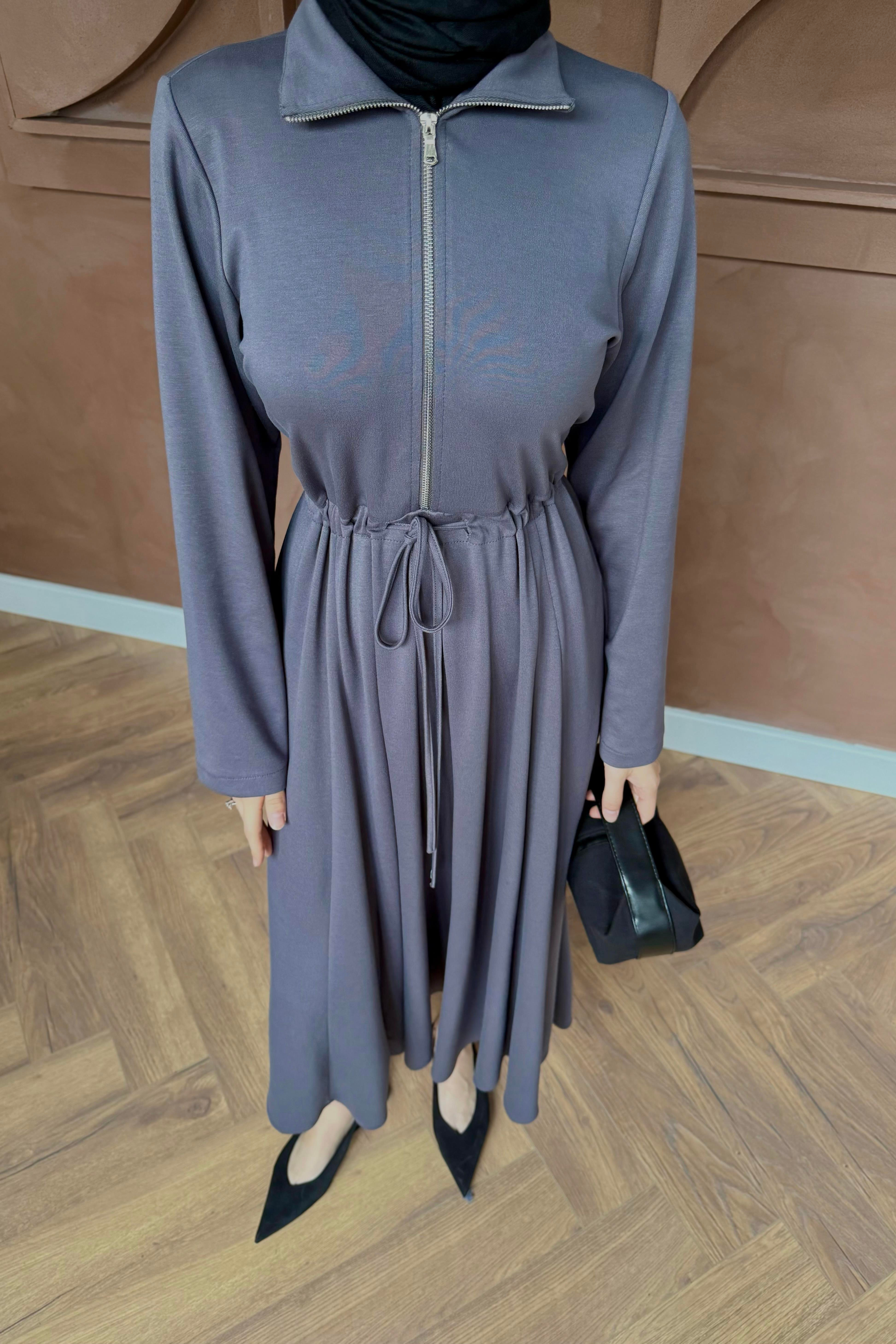 Köprü Kemerli Scuba Elbise - Gri