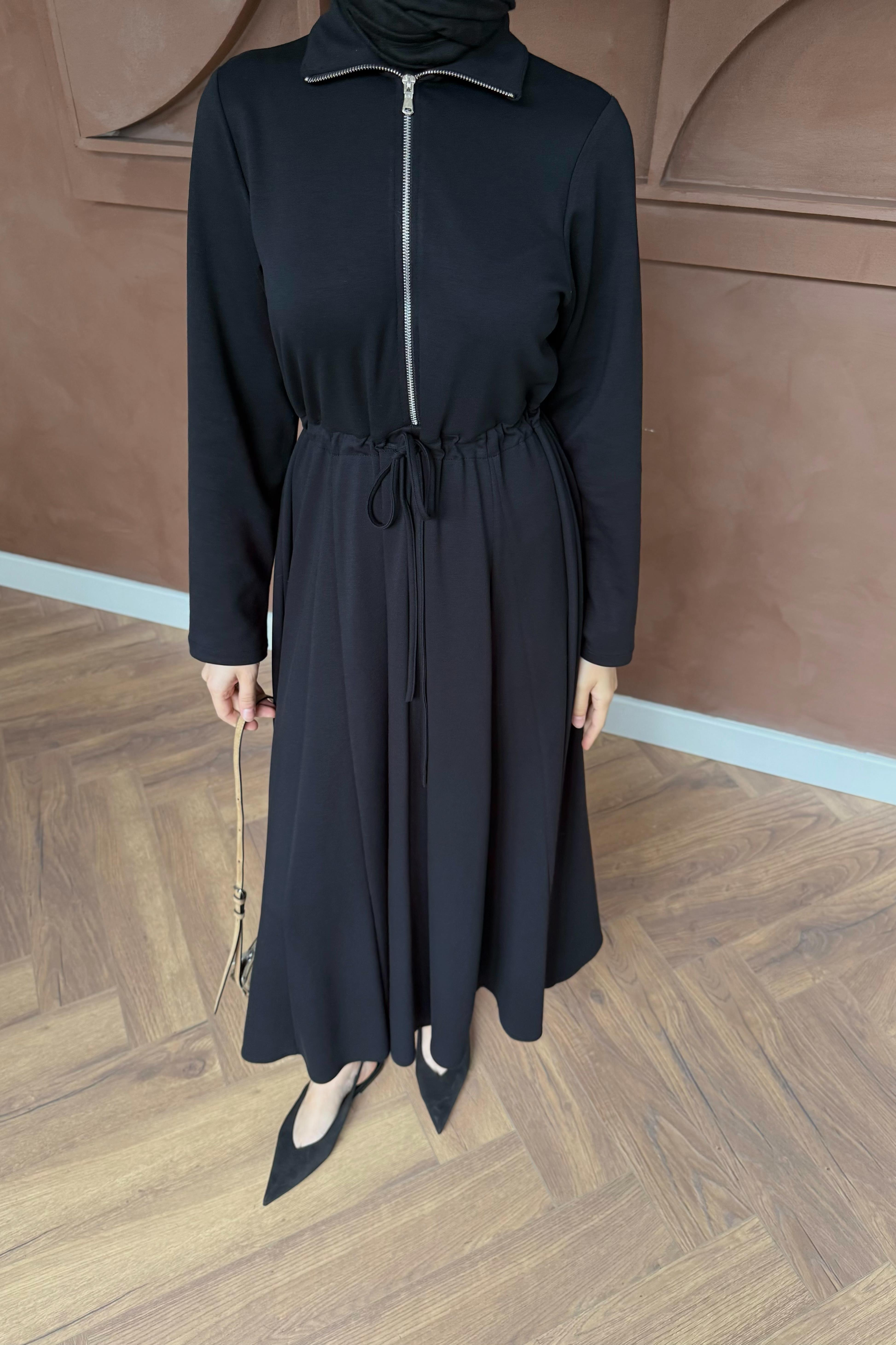 Köprü Kemerli Scuba Elbise - Siyah