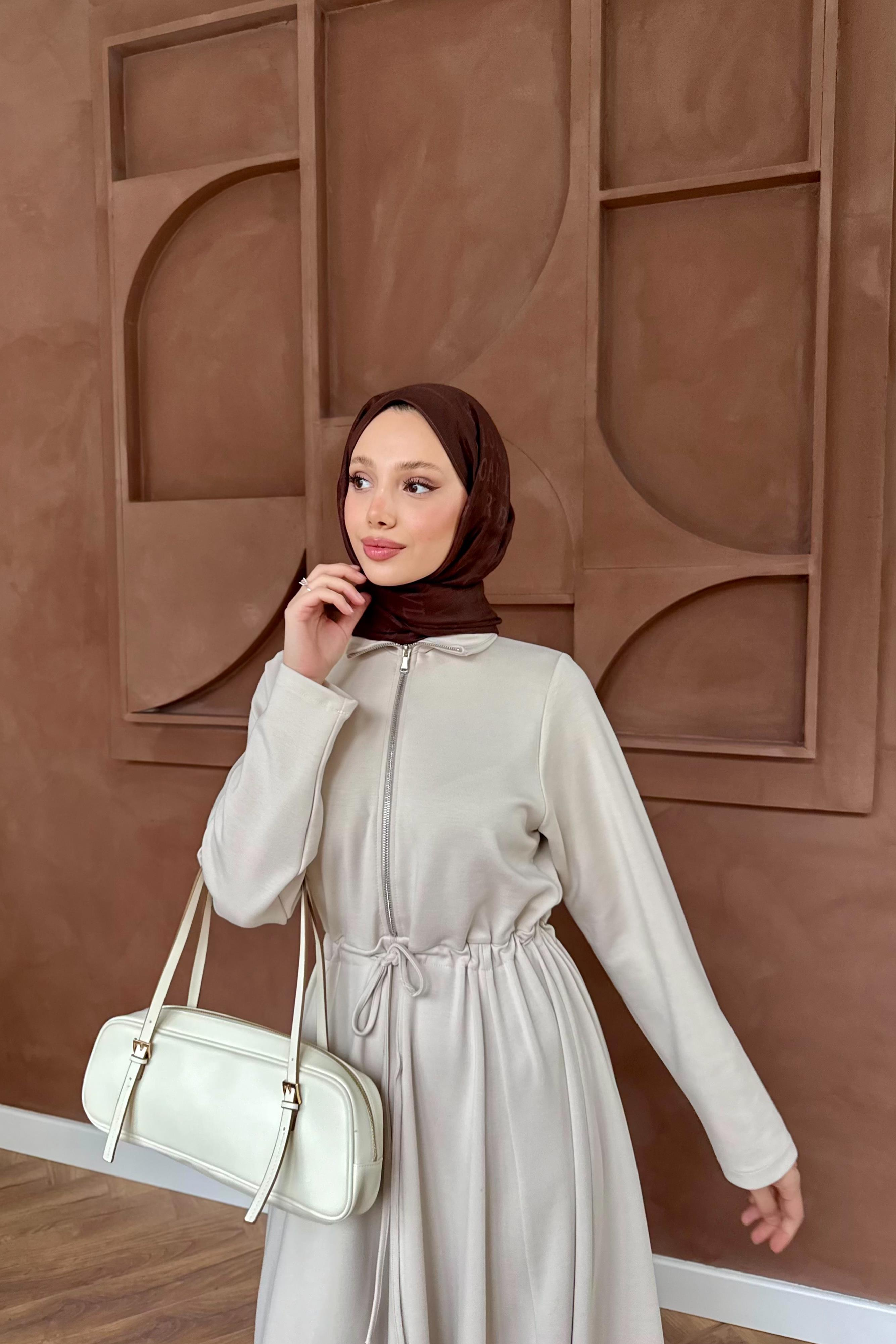 Köprü Kemerli Scuba Elbise - Taş