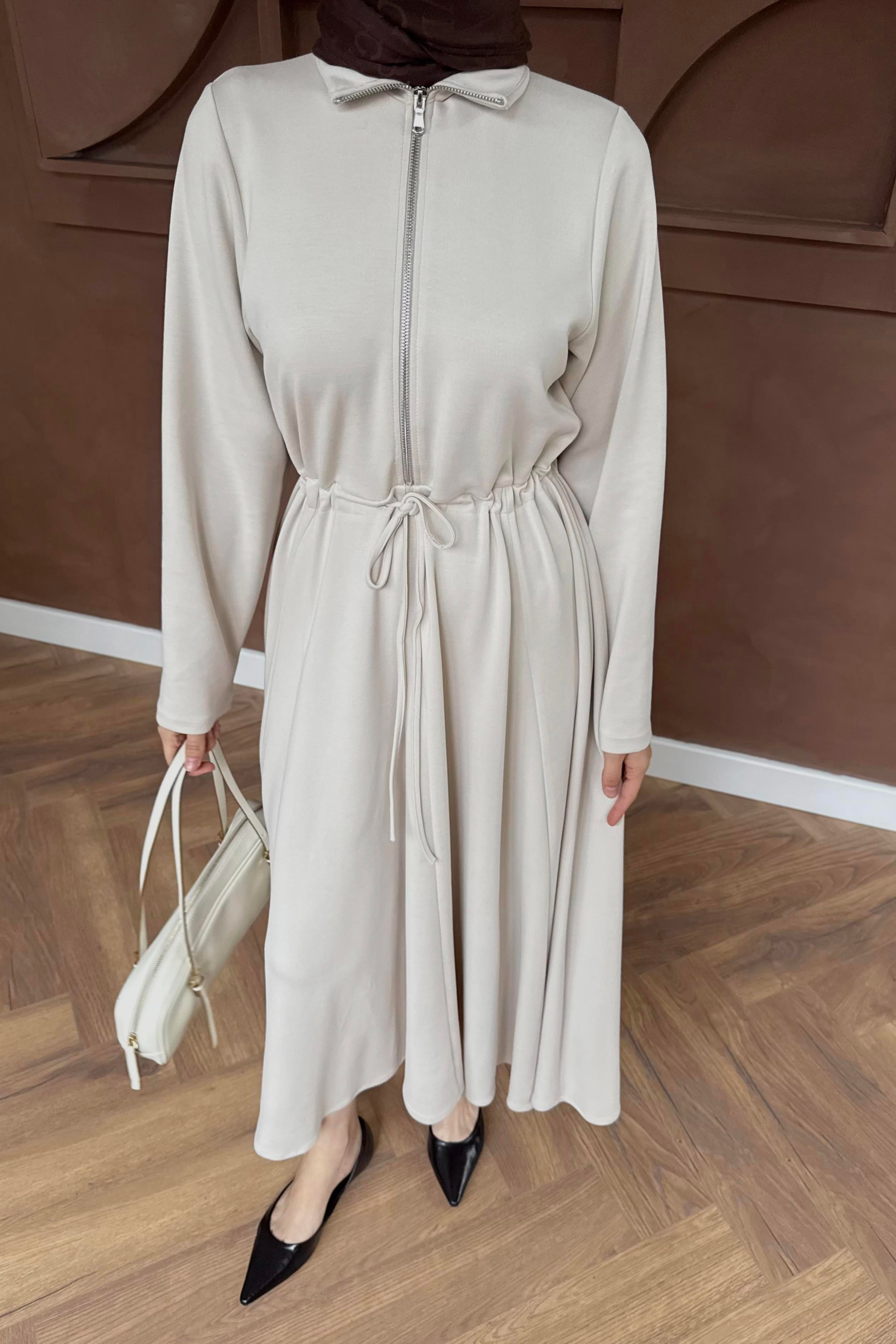 Köprü Kemerli Scuba Elbise - Taş