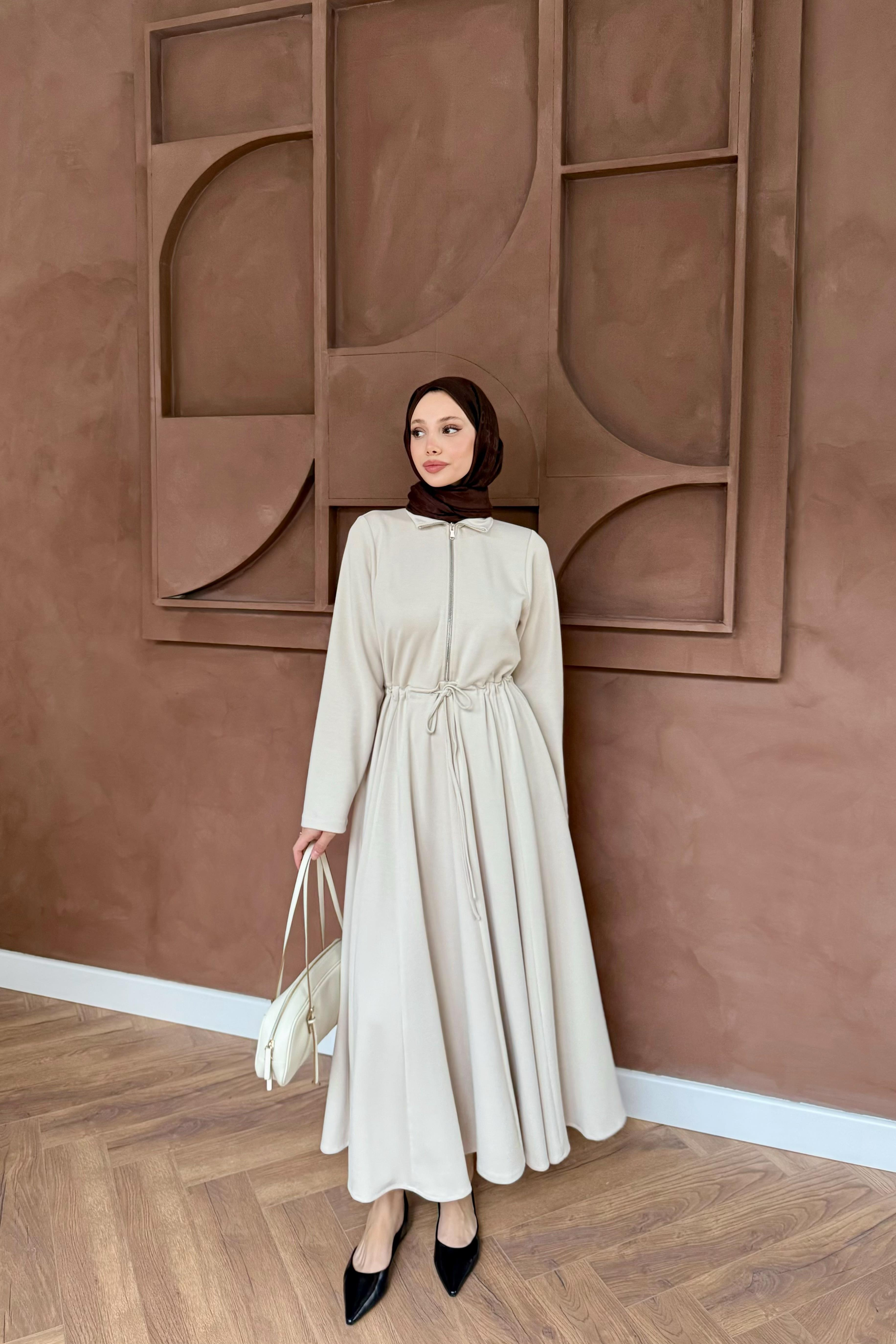 Köprü Kemerli Scuba Elbise - Taş