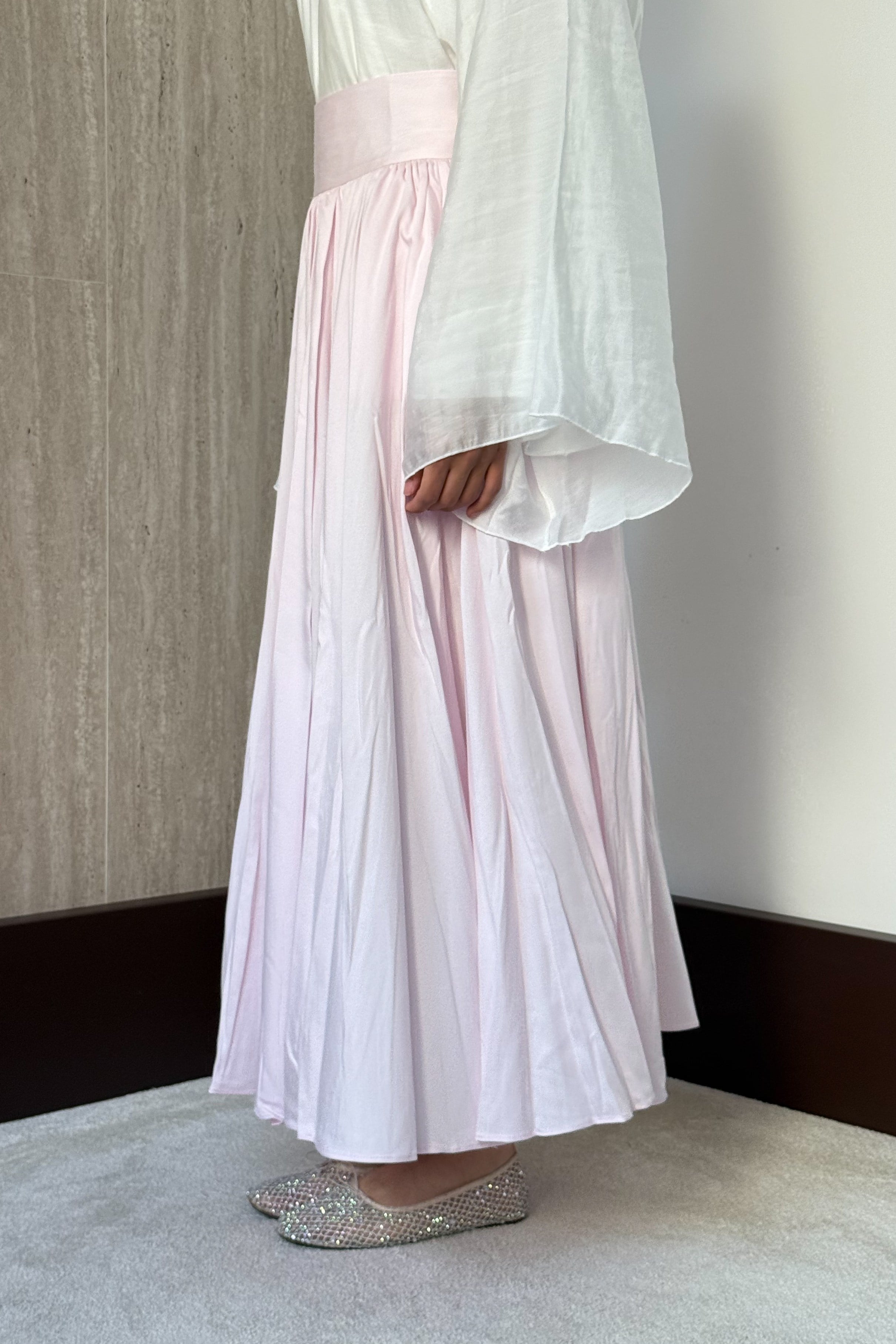 Kraşlı Saten Etek - Pembe