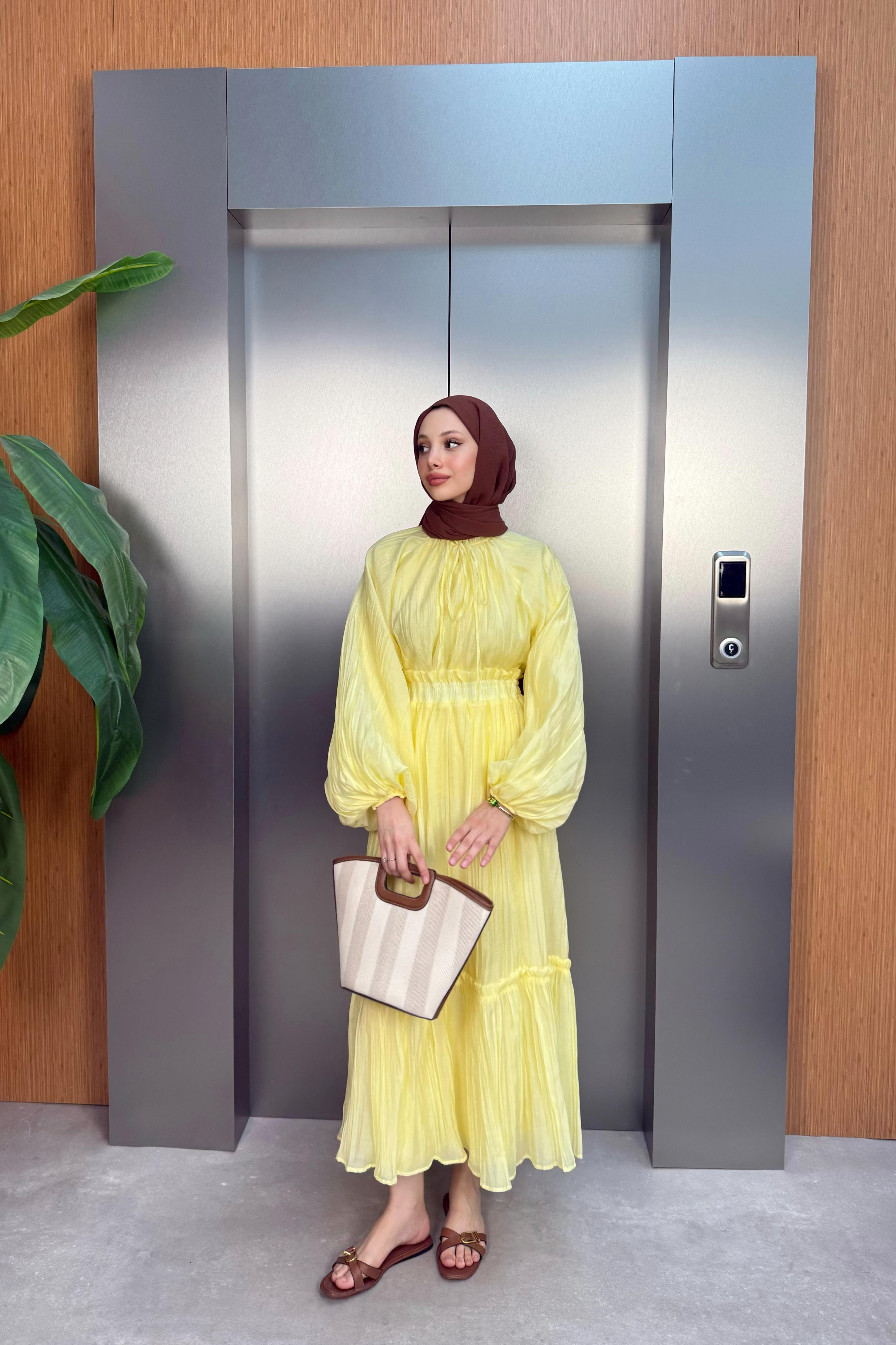 Kraşlı Vual Etekli Takım - Sarı