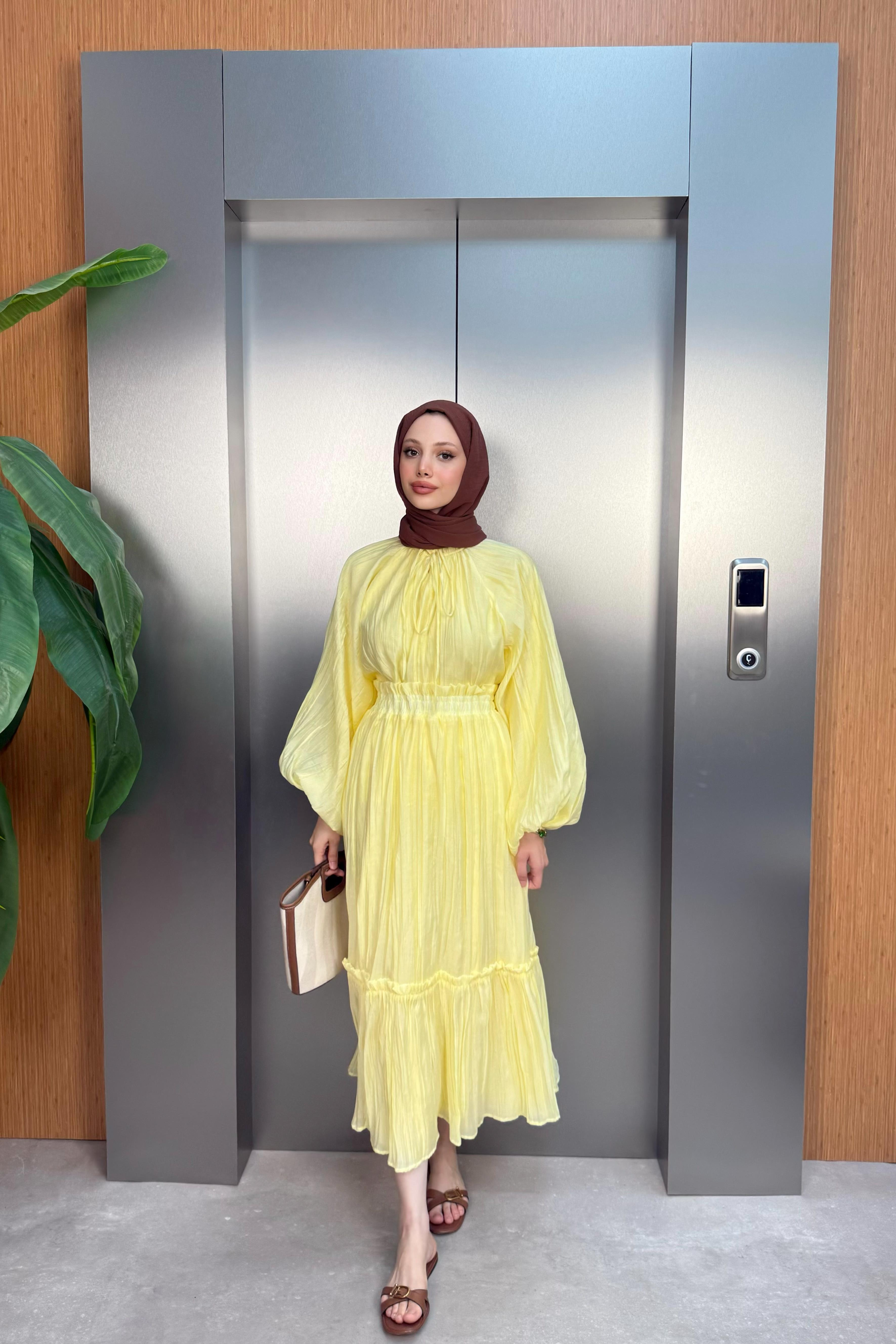 Kraşlı Vual Etekli Takım - Sarı