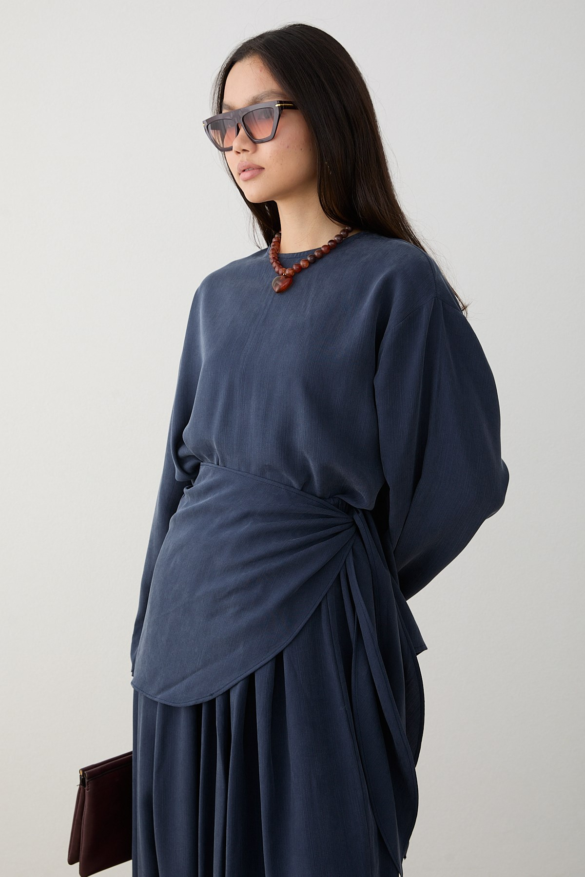 Kruvaze Bağlamalı Şalvarlı Takım - Lacivert