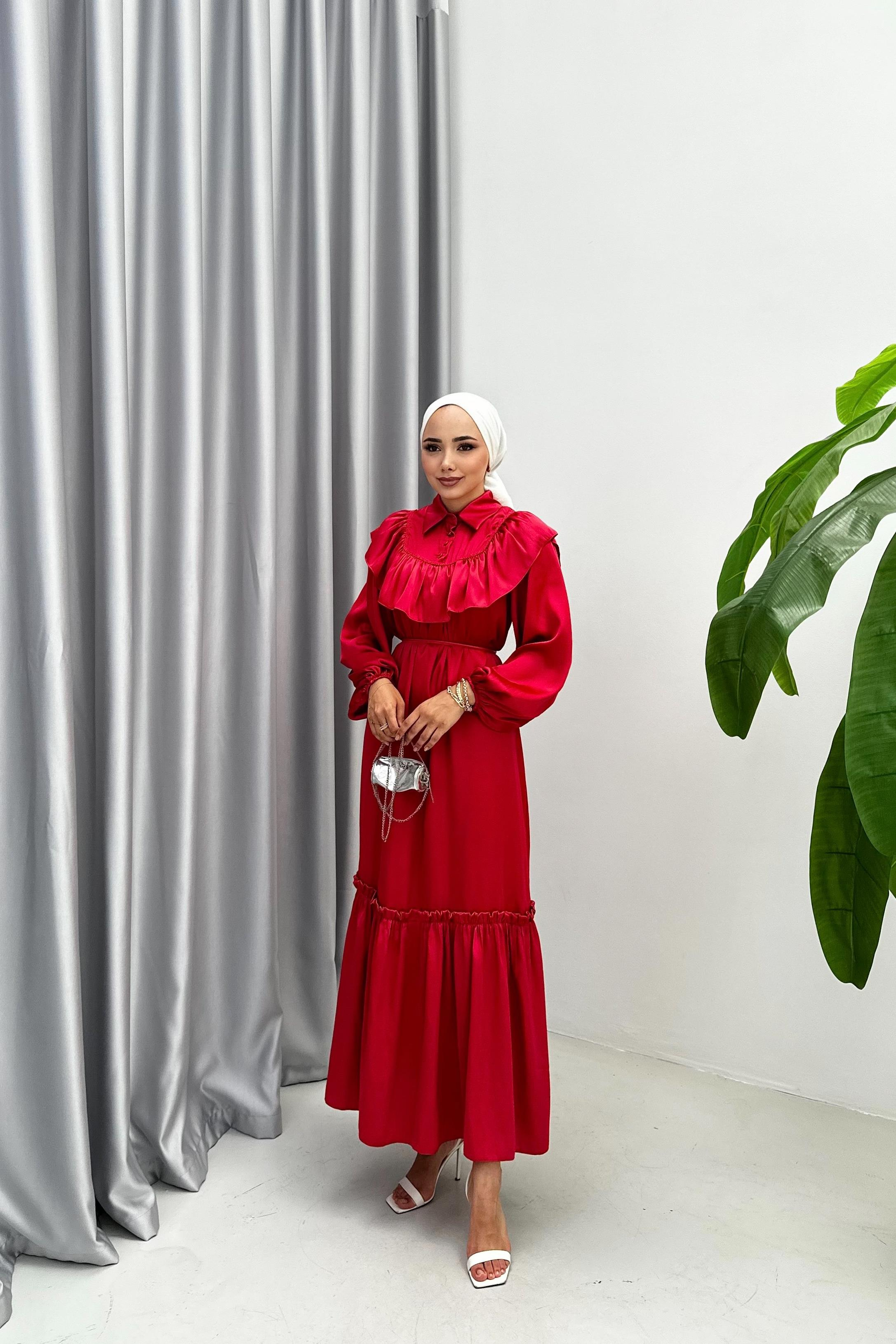 LAURA SATEN ELBİSE - KIRMIZI