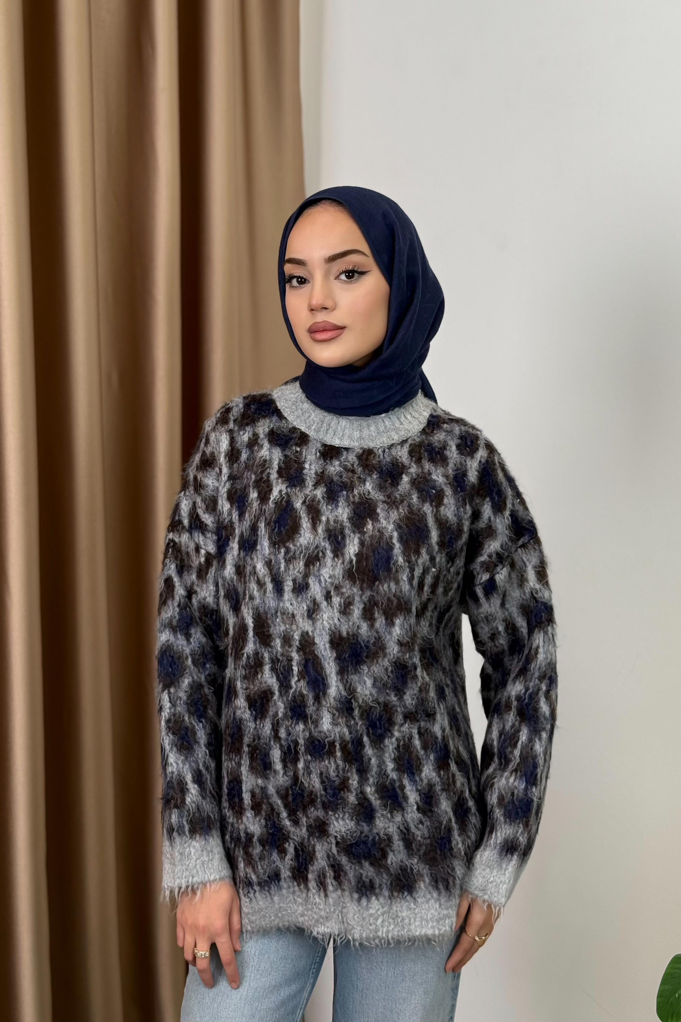 Leopar Desenli Kazak - GRİ