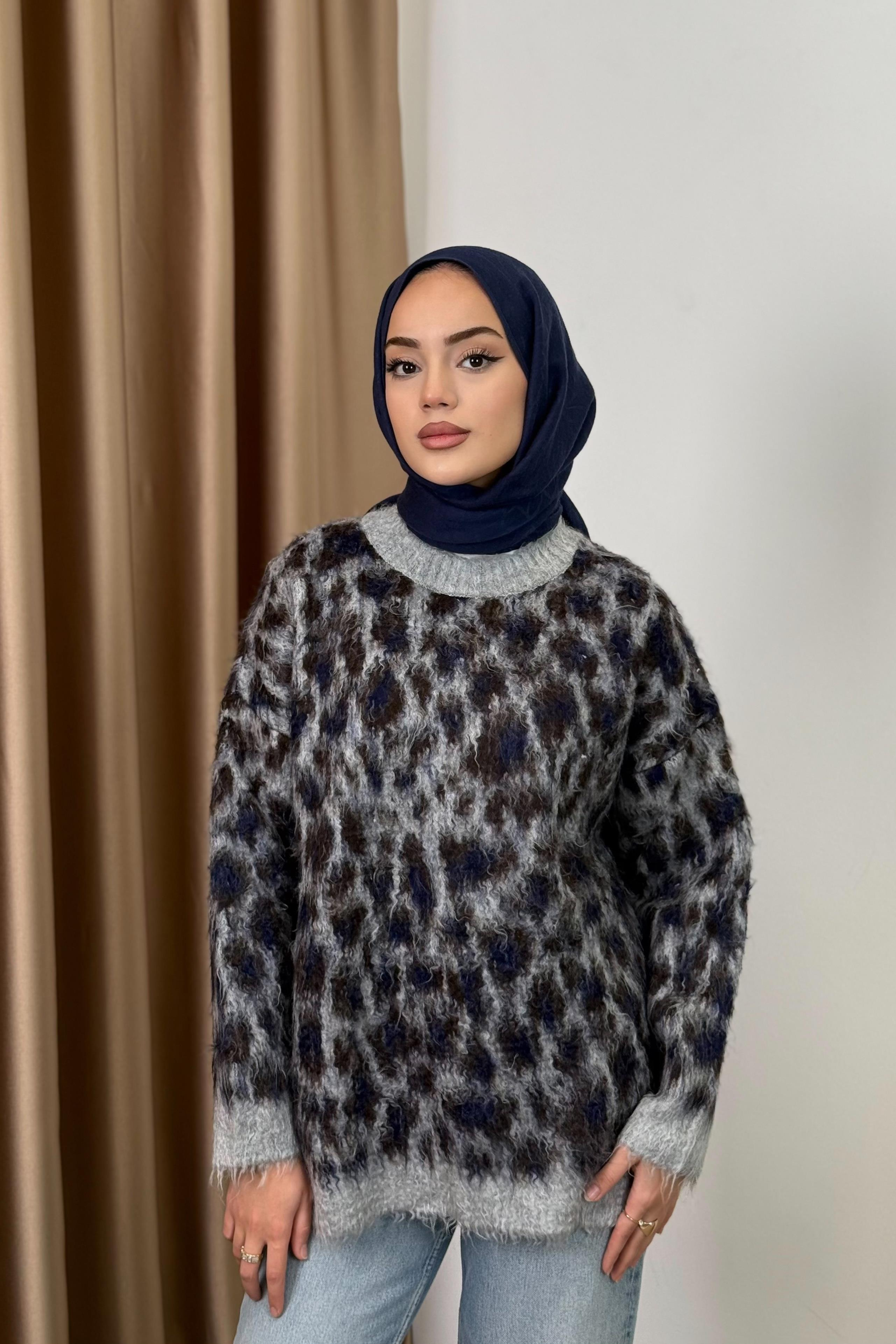 Leopar Desenli Kazak - GRİ