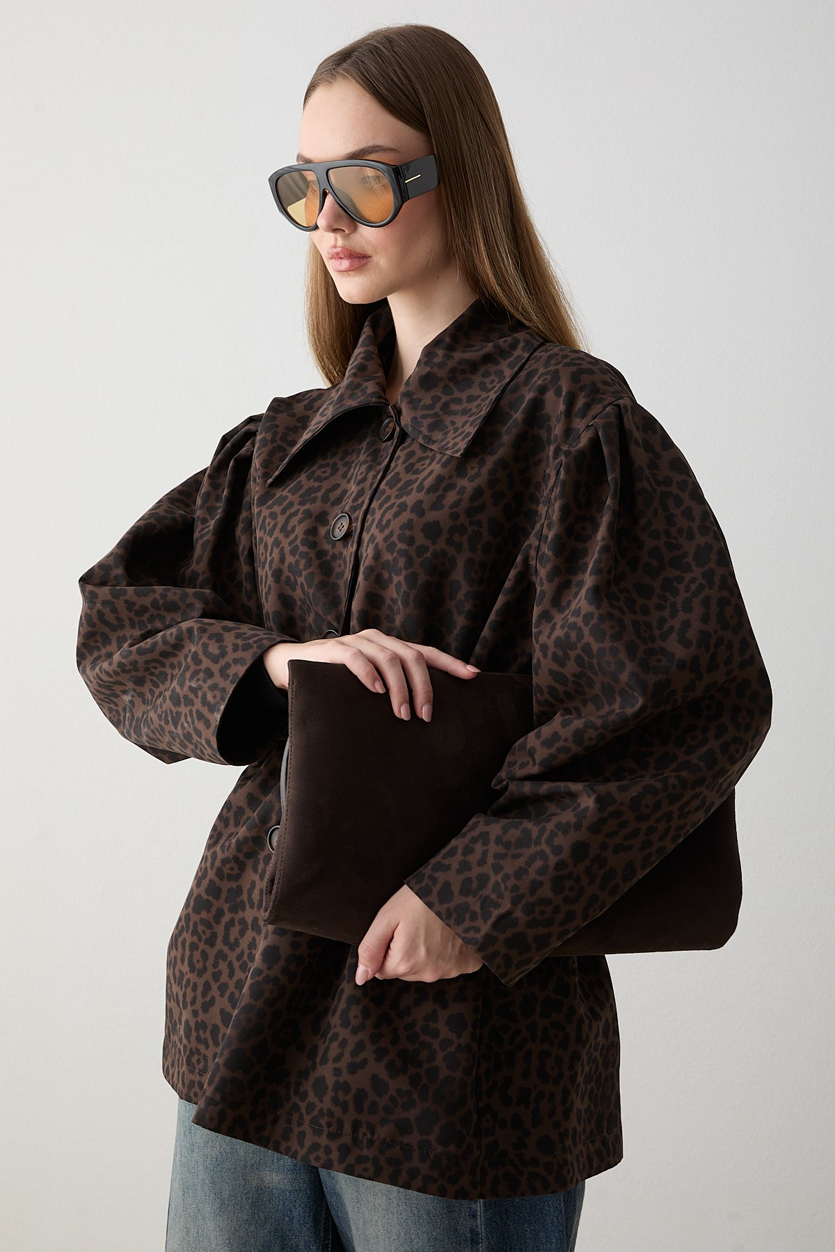 Leopar Desenli Trenç - Kahve
