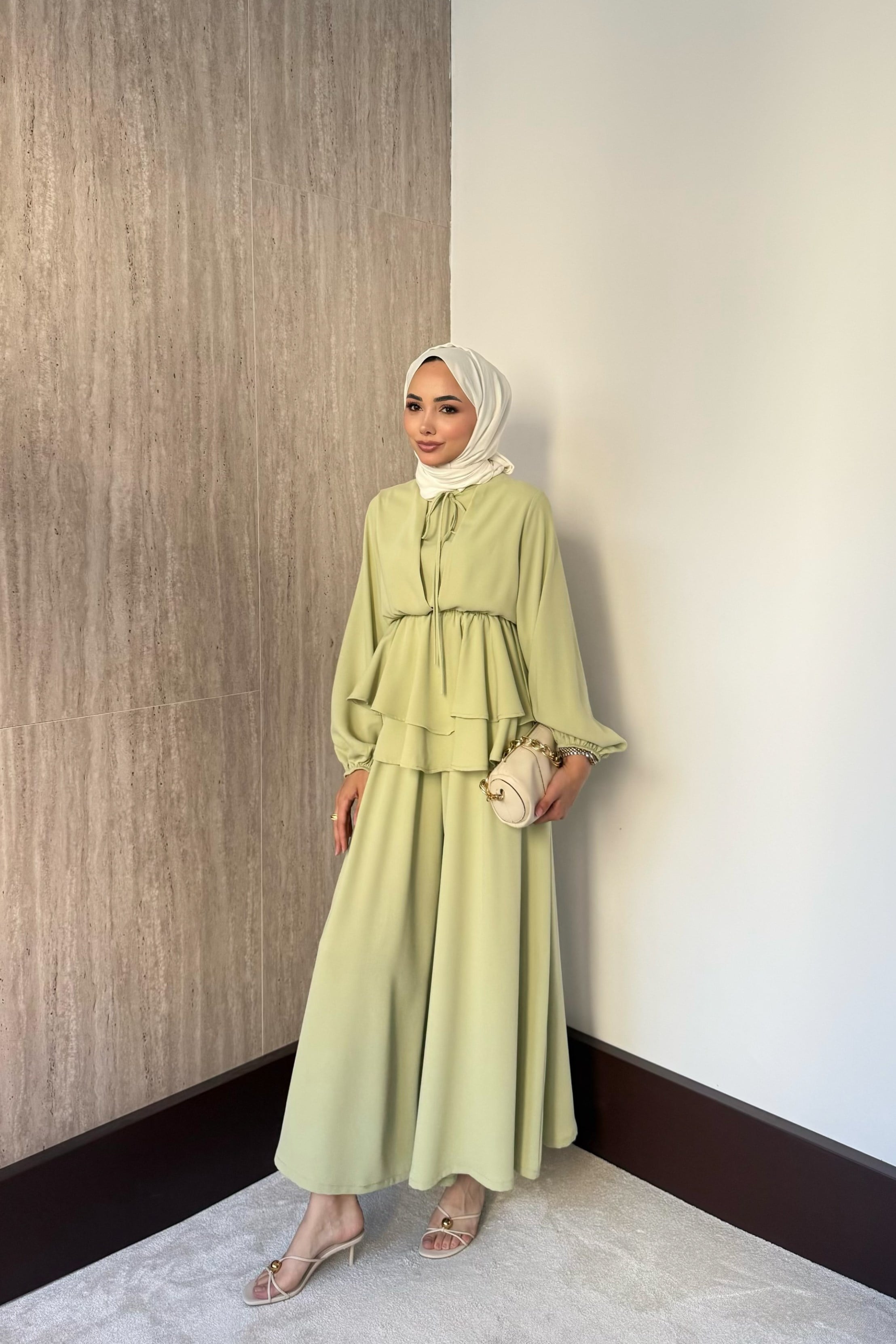 Liya Krep Pantolonlu Takım - Mint