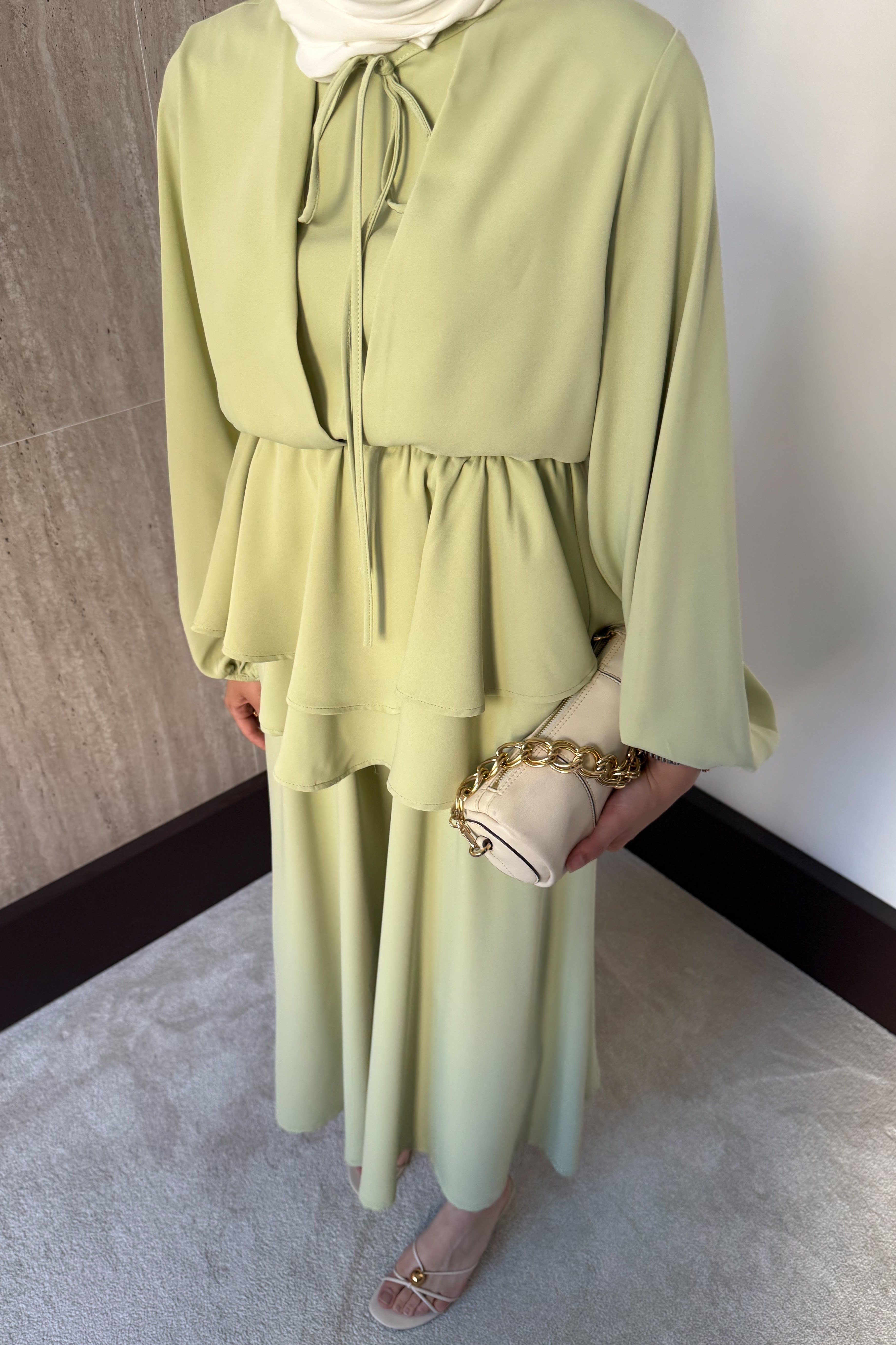 Liya Krep Pantolonlu Takım - Mint
