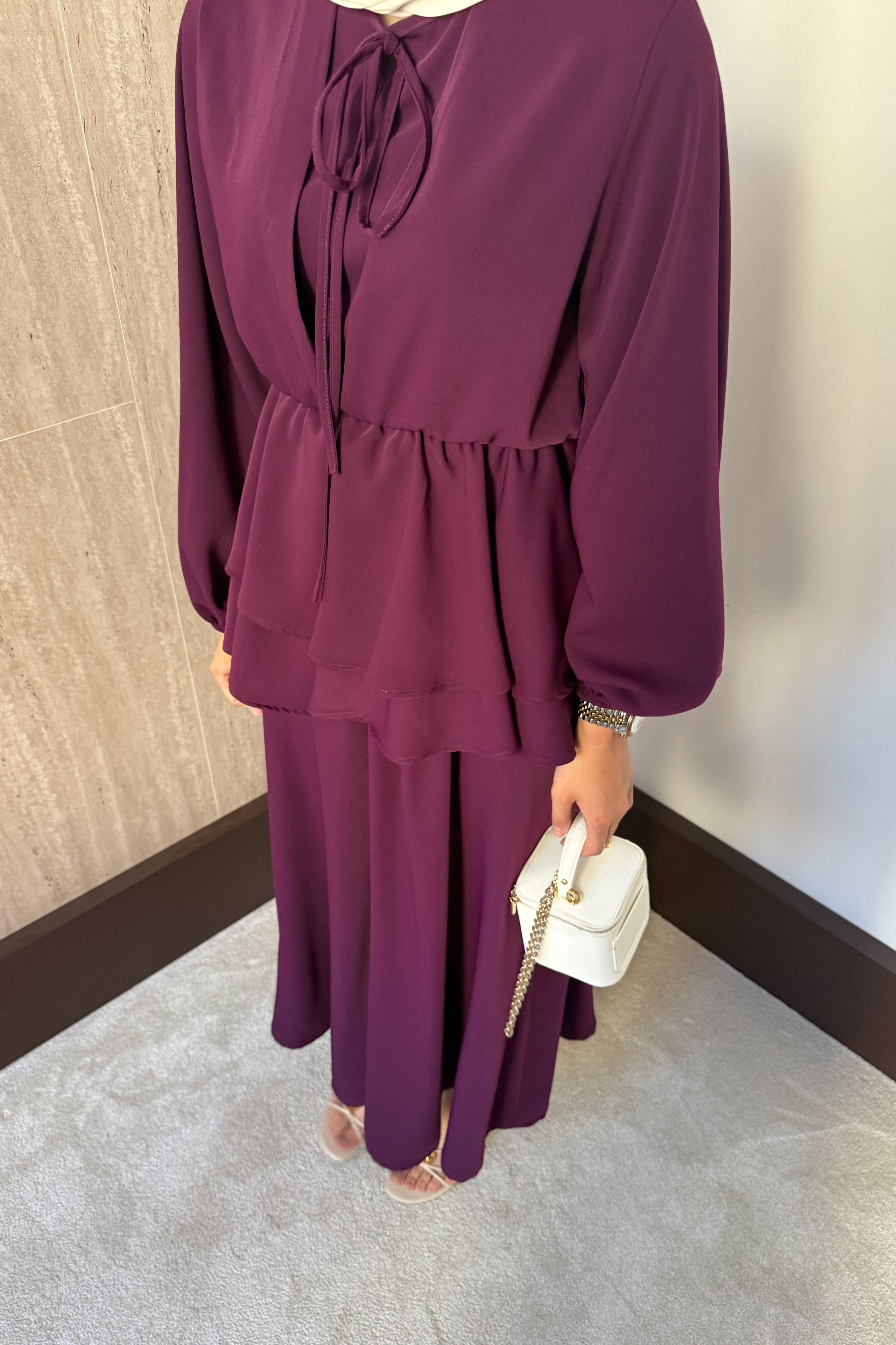 Liya Krep Pantolonlu Takım - Mürdüm