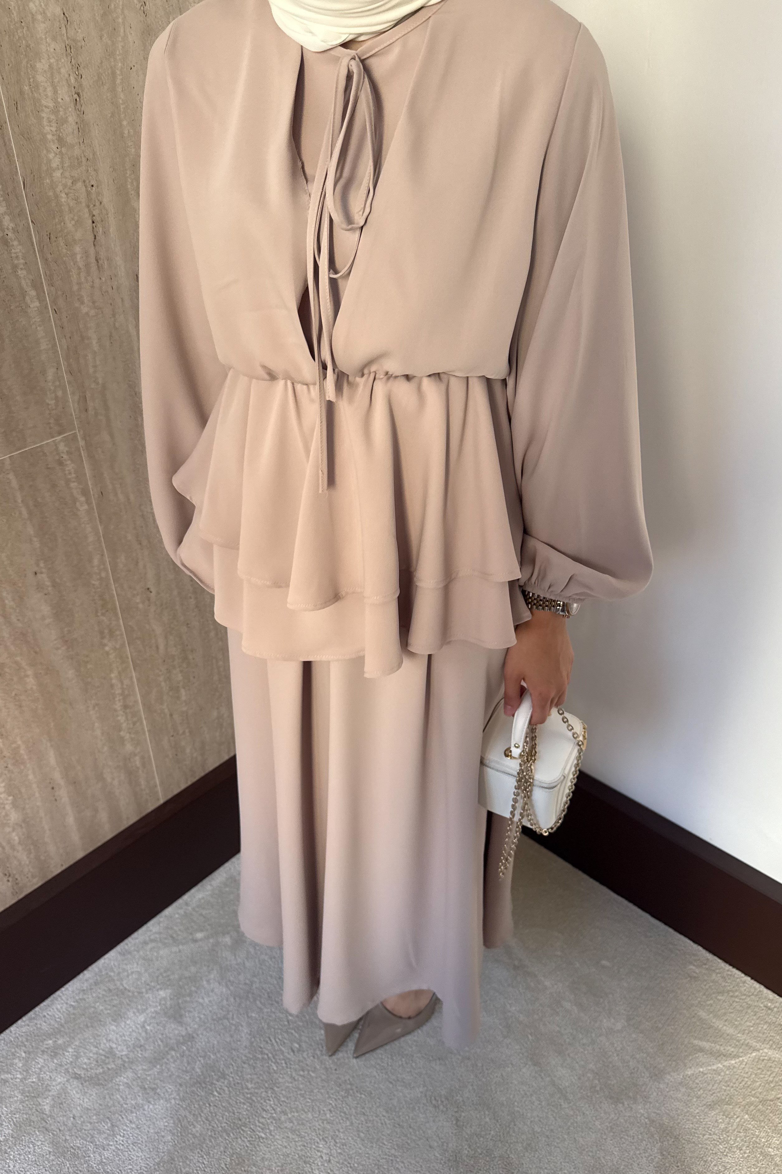 Liya Krep Pantolonlu Takım - Taş