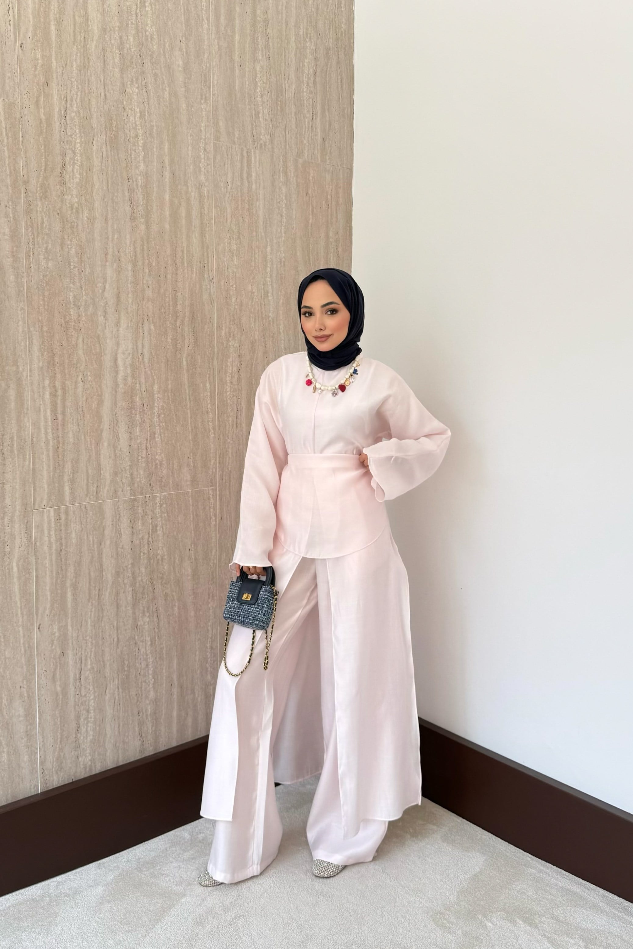 Lolya Şal Aksesuarlı Pantolonlu Takım - Pembe