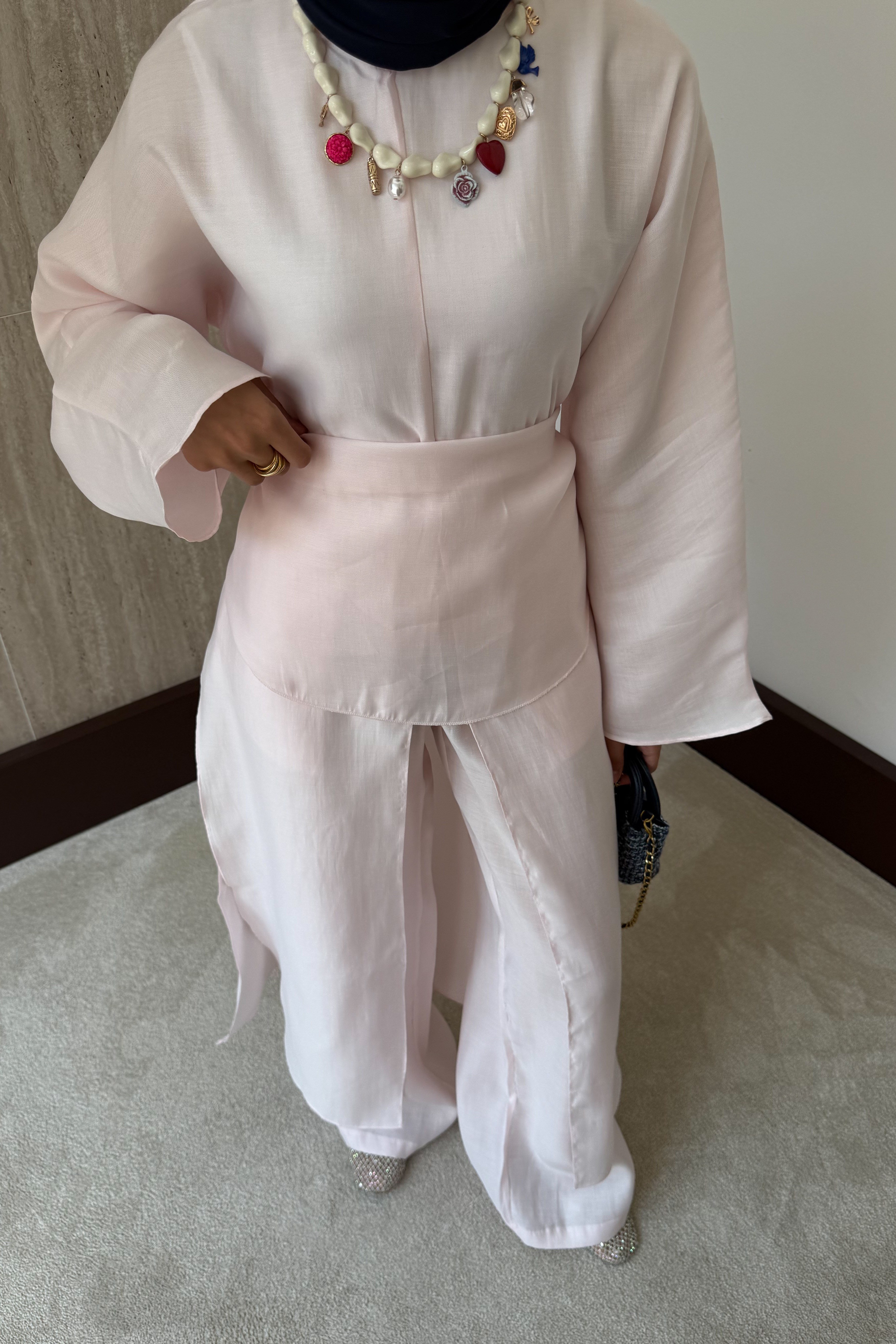 Lolya Şal Aksesuarlı Pantolonlu Takım - Pembe