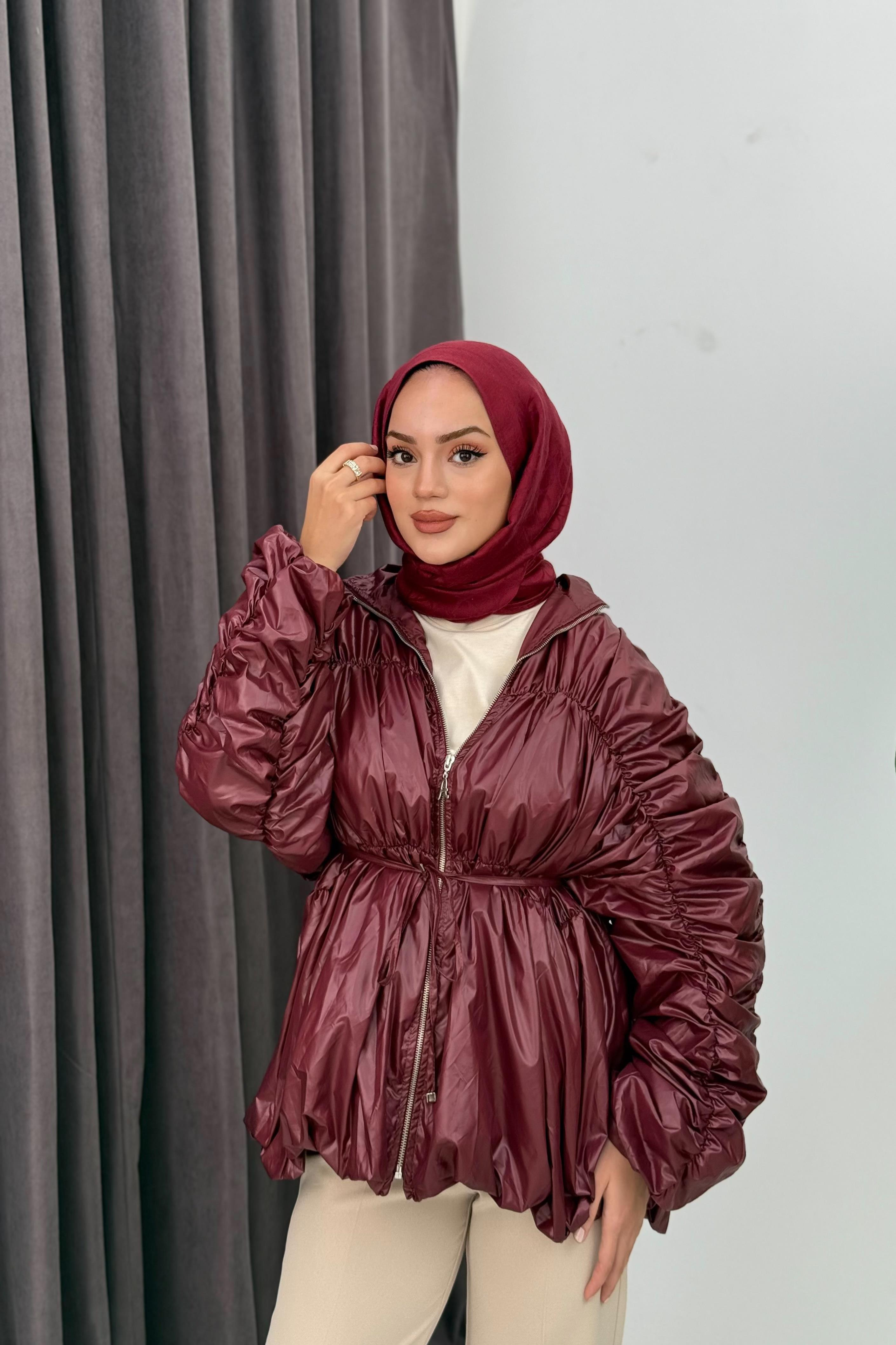 Luna Büzgülü Yağmurluk - BORDO